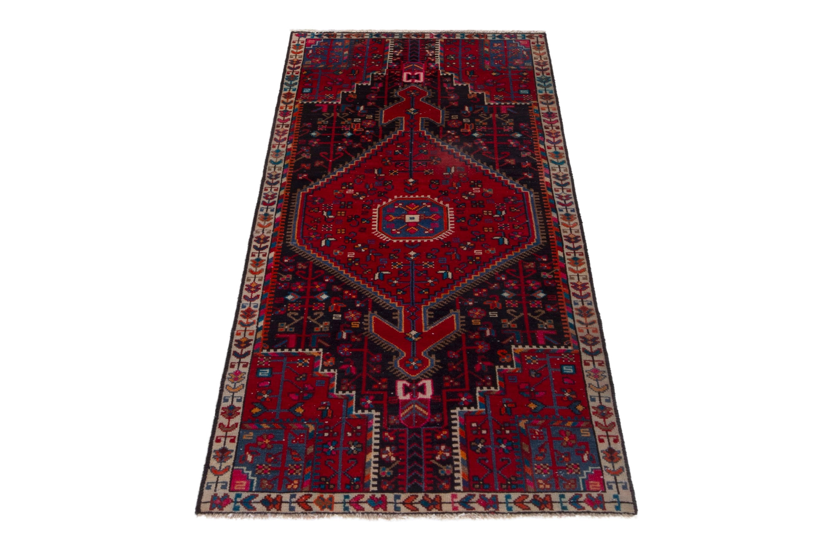 Persian Toyserkan accent rug in deep red and cream, view 3 of 17