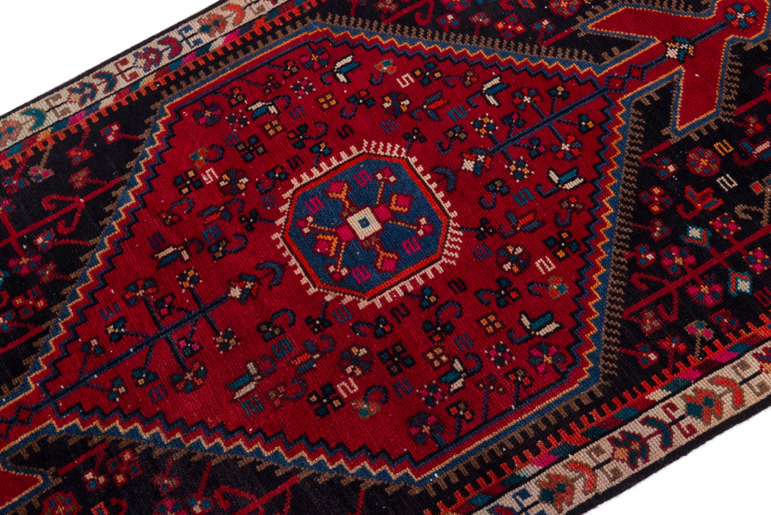 Persian Toyserkan accent rug in deep red and cream, view 4 of 17