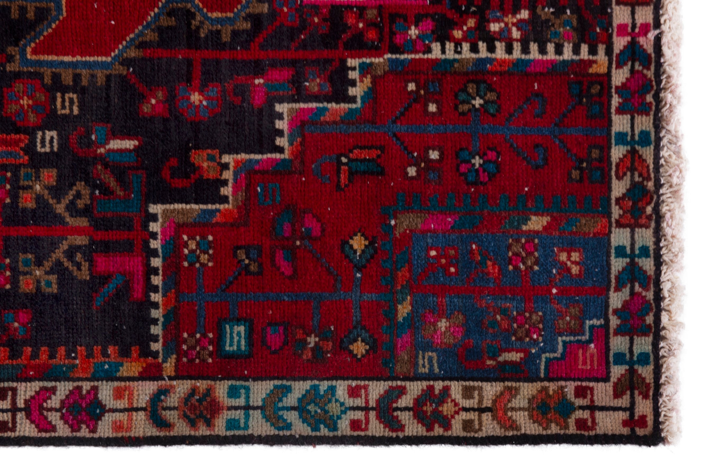Persian Toyserkan accent rug in deep red and cream, view 5 of 17