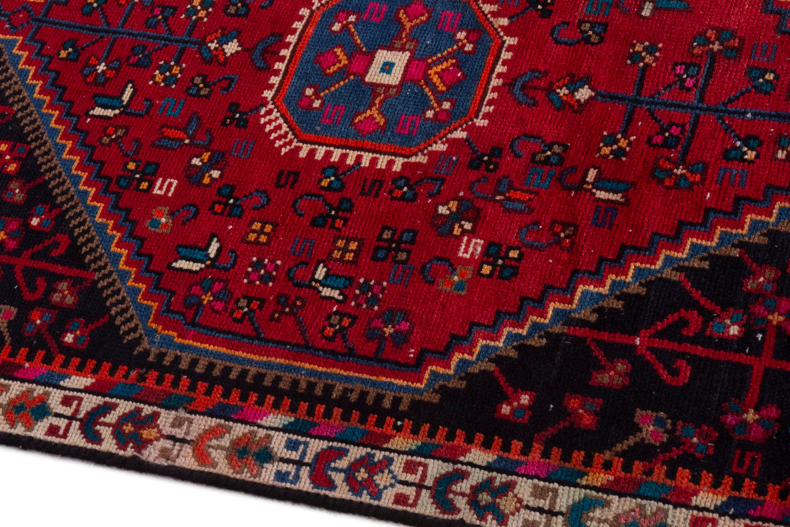 Persian Toyserkan accent rug in deep red and cream, view 8 of 17