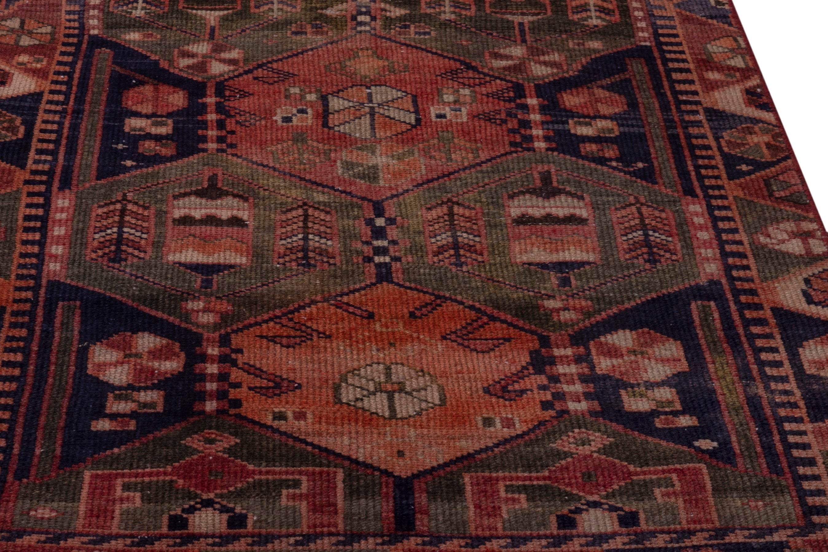 Persian Bakhtiari accent rug in navy and rust, view 10 of 18