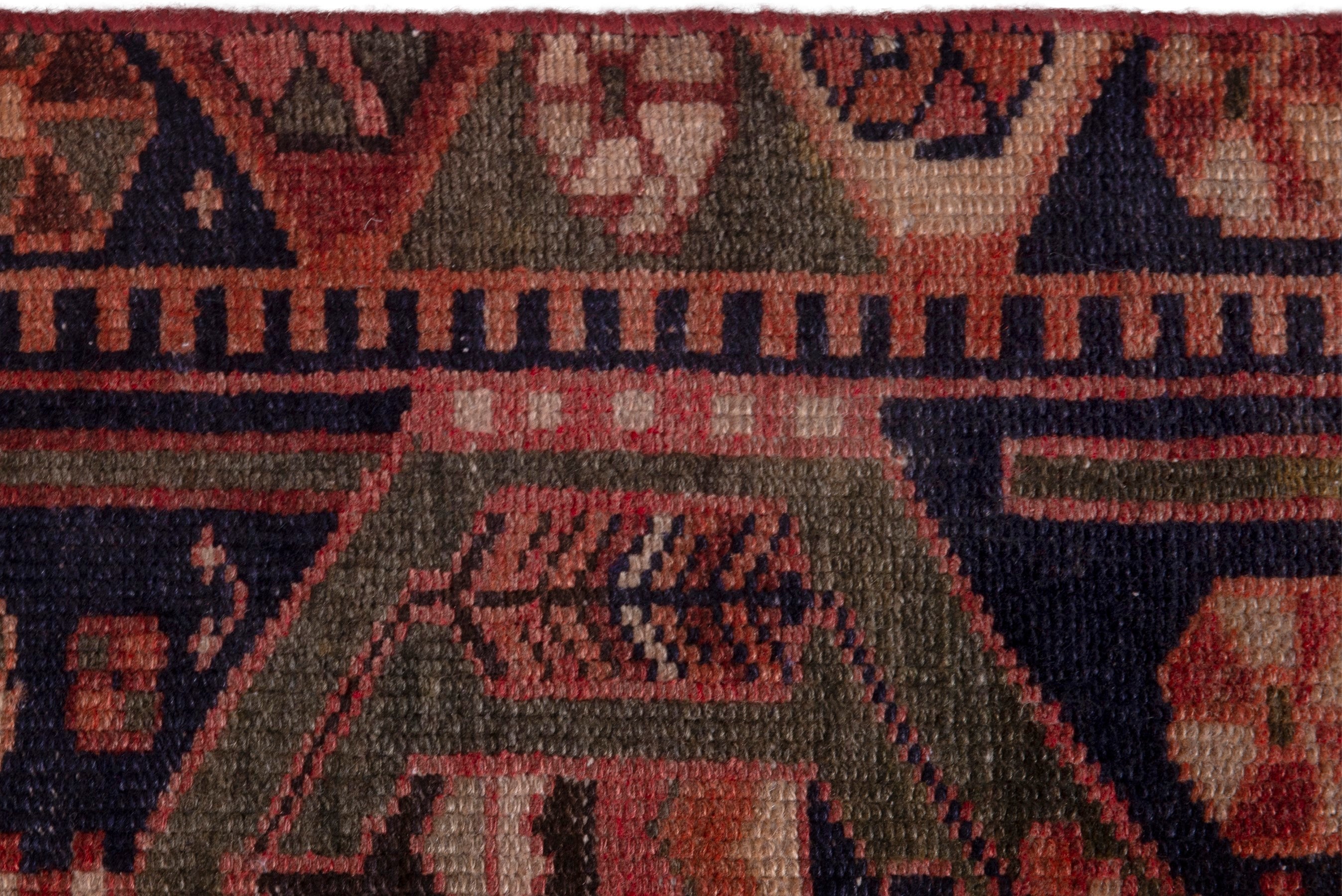Persian Bakhtiari accent rug in navy and rust, view 13 of 18
