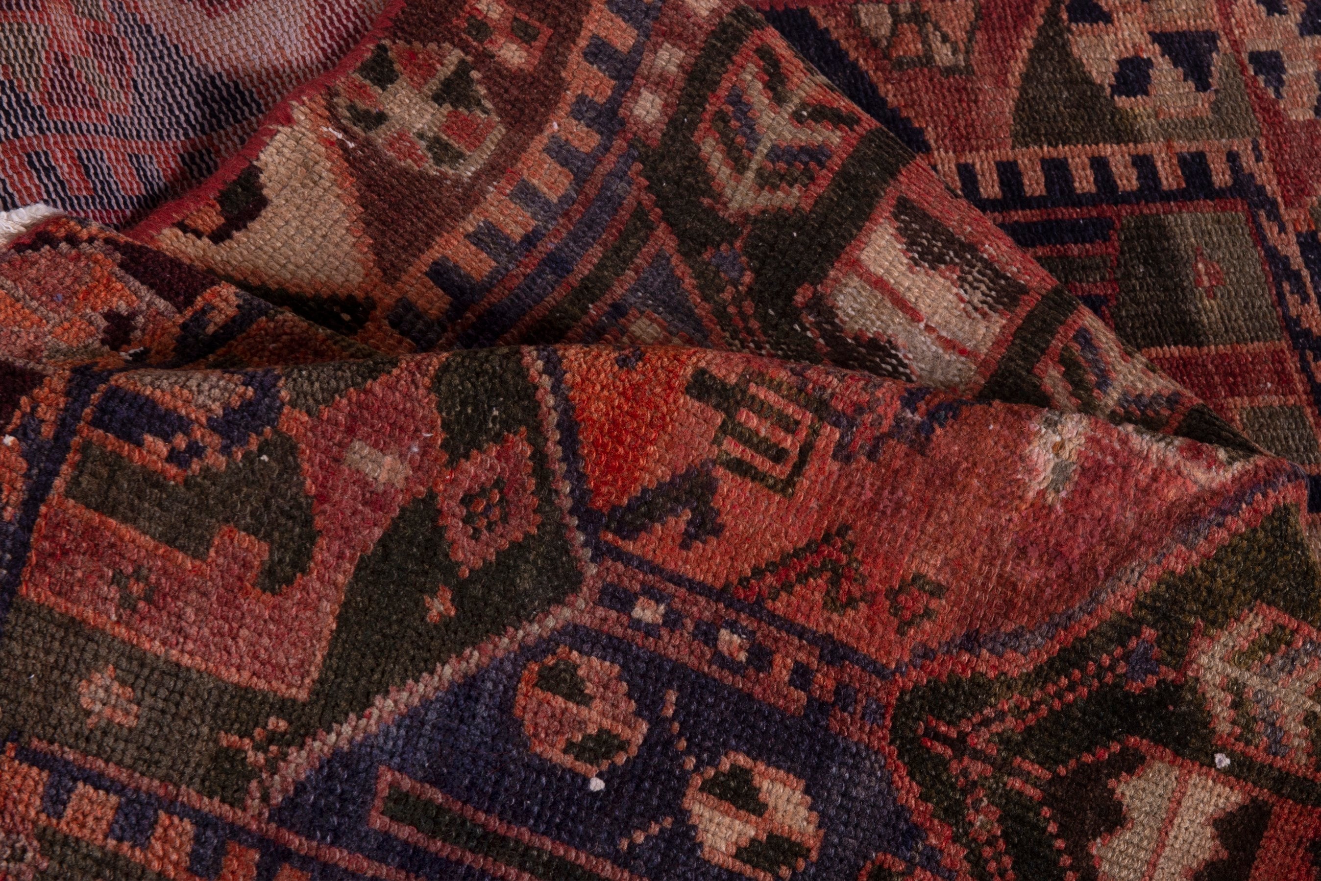 Persian Bakhtiari accent rug in navy and rust, view 15 of 18