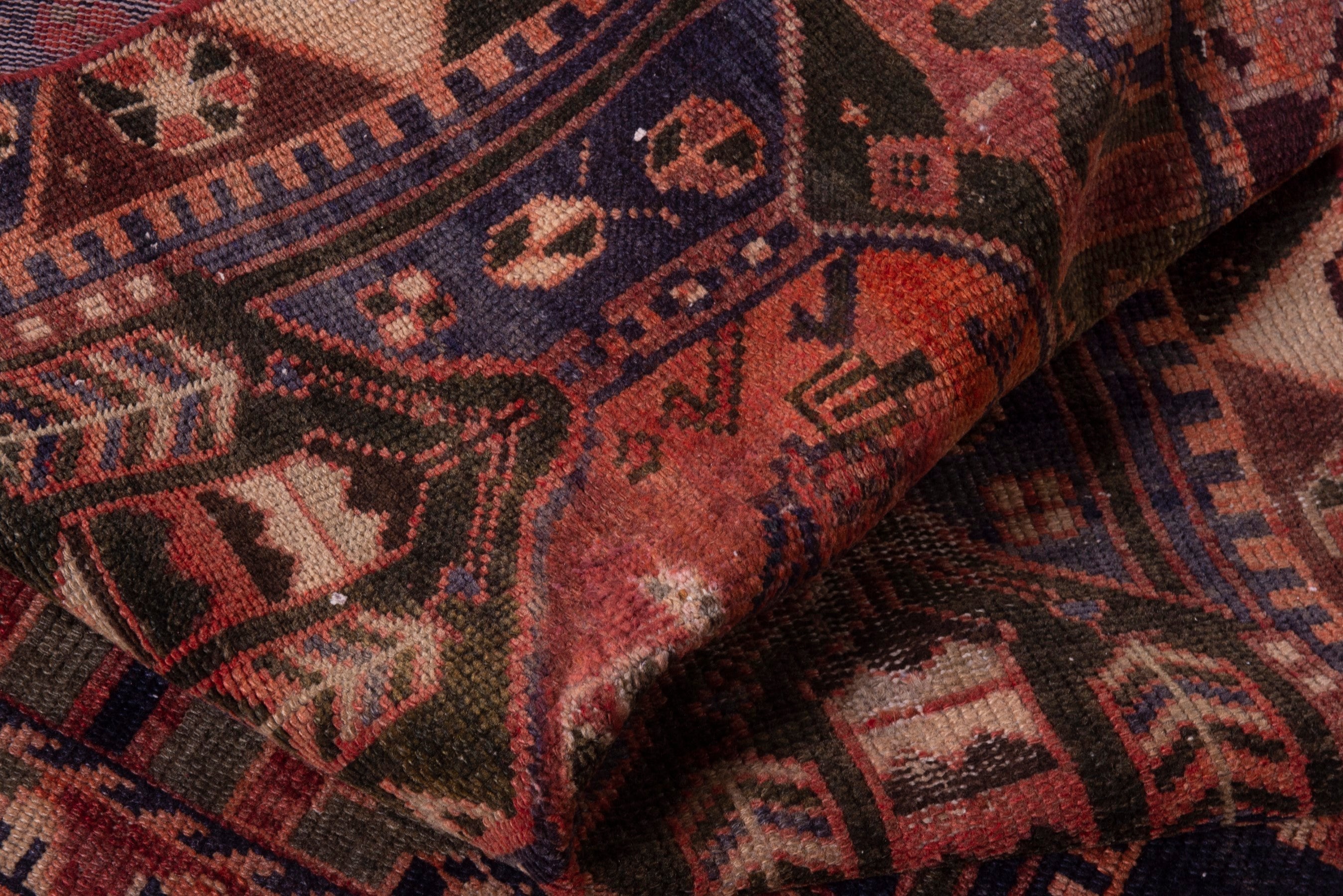 Persian Bakhtiari accent rug in navy and rust, view 16 of 18