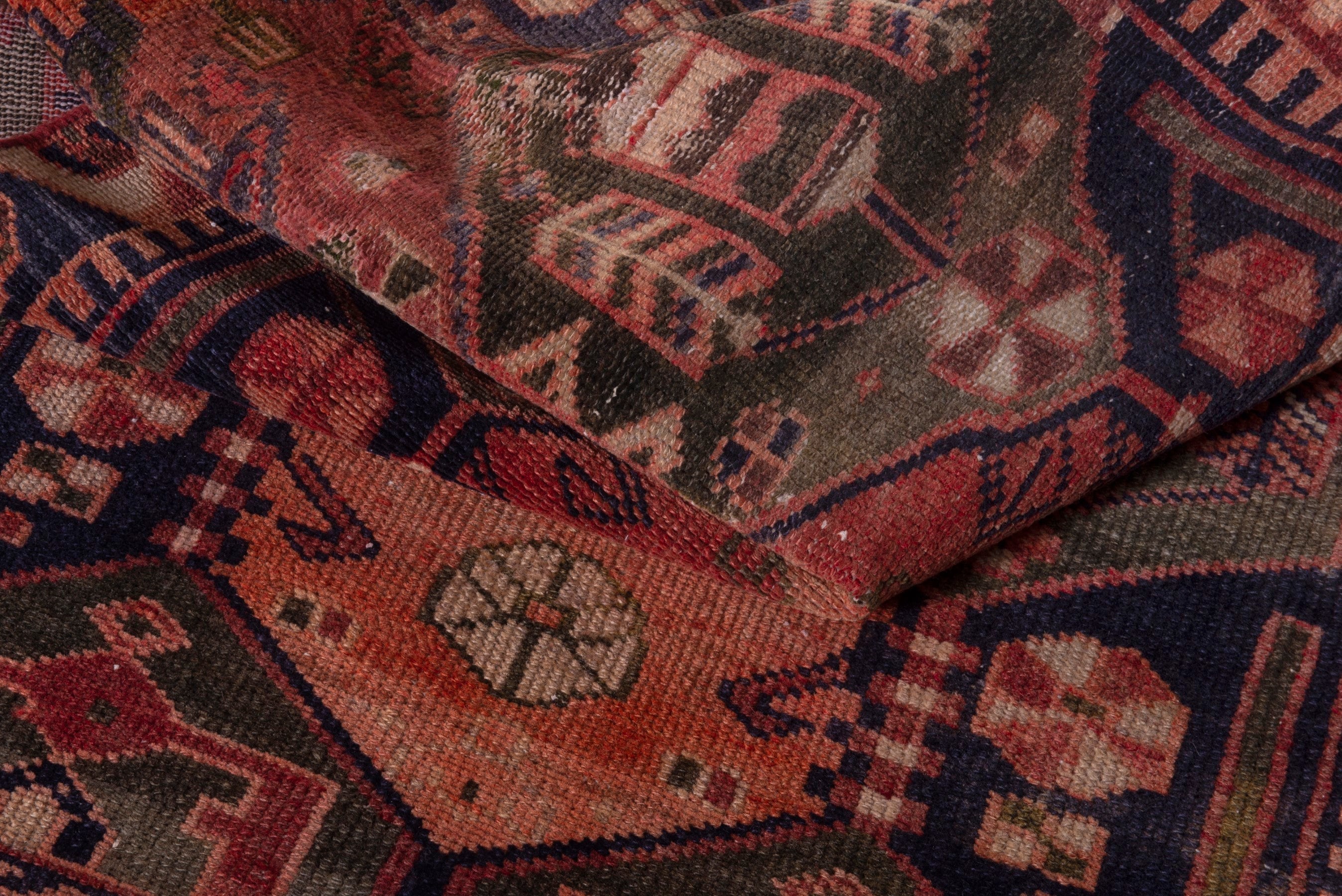 Persian Bakhtiari accent rug in navy and rust, view 17 of 18