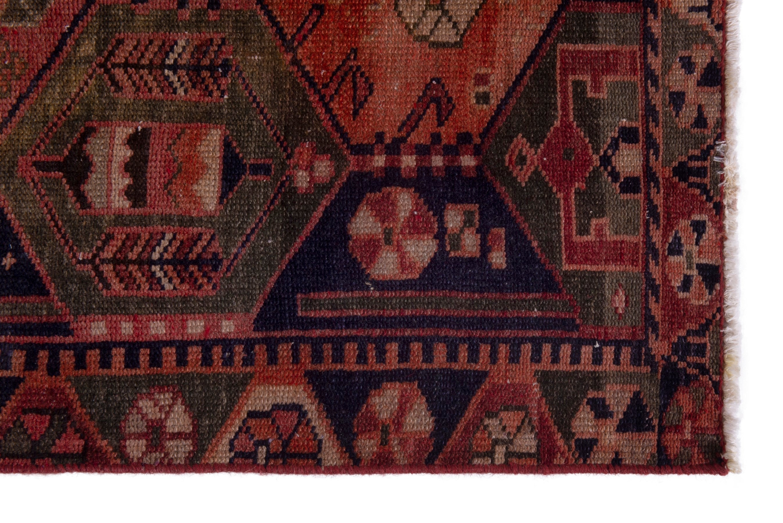 Persian Bakhtiari accent rug in navy and rust, view 5 of 18