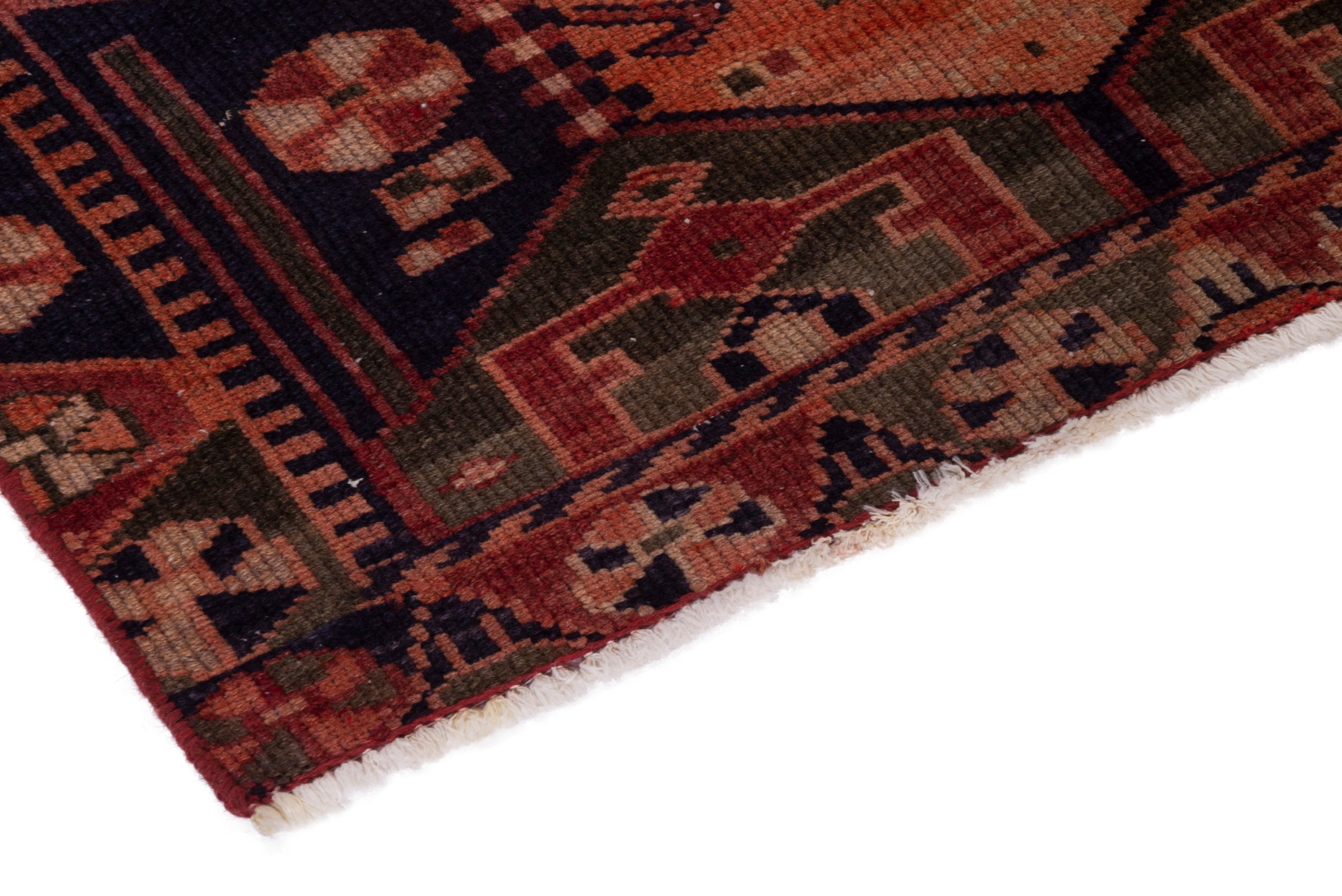 Persian Bakhtiari accent rug in navy and rust, view 6 of 18