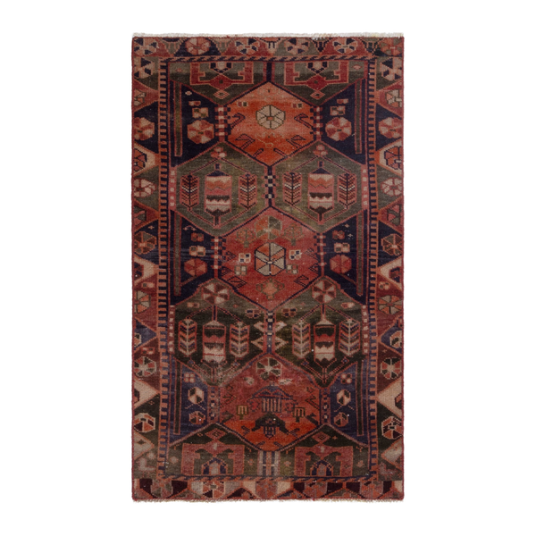 Persian Bakhtiari accent rug in navy and rust, 3'3" x 5'7"