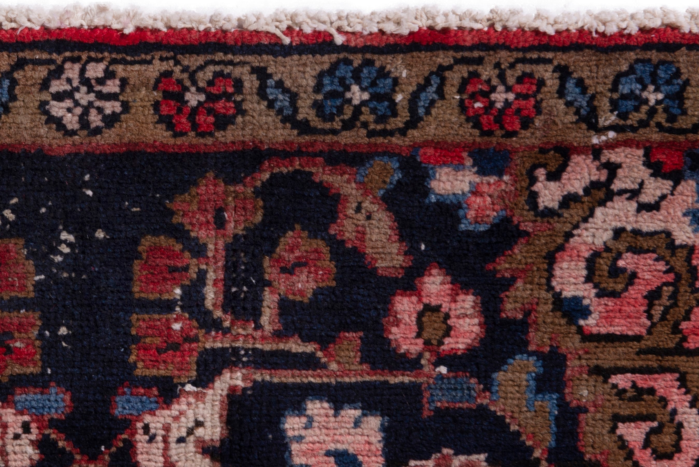 Persian Hamedan accent rug in navy and rust, view 11 of 17