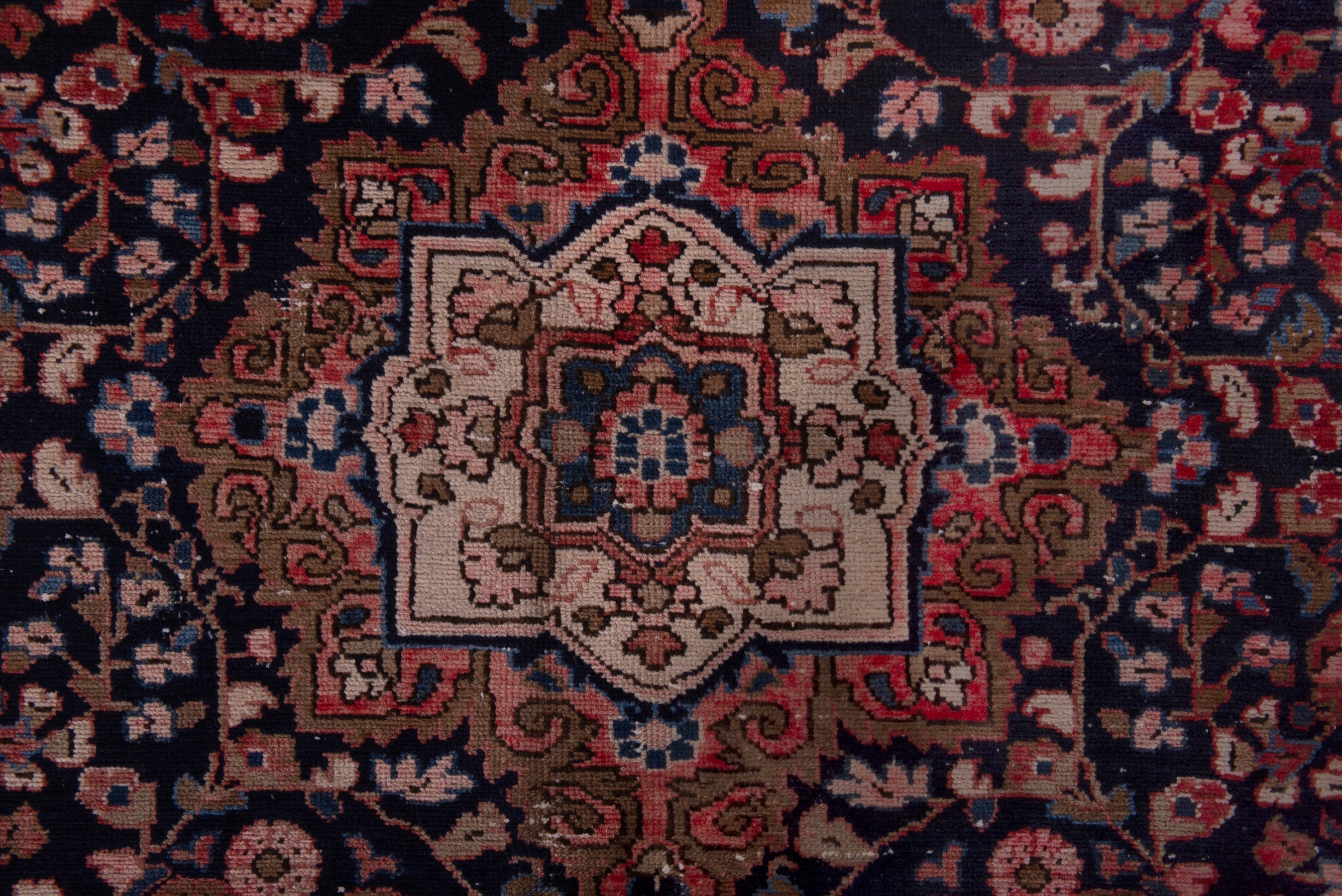Persian Hamedan accent rug in navy and rust, view 12 of 17