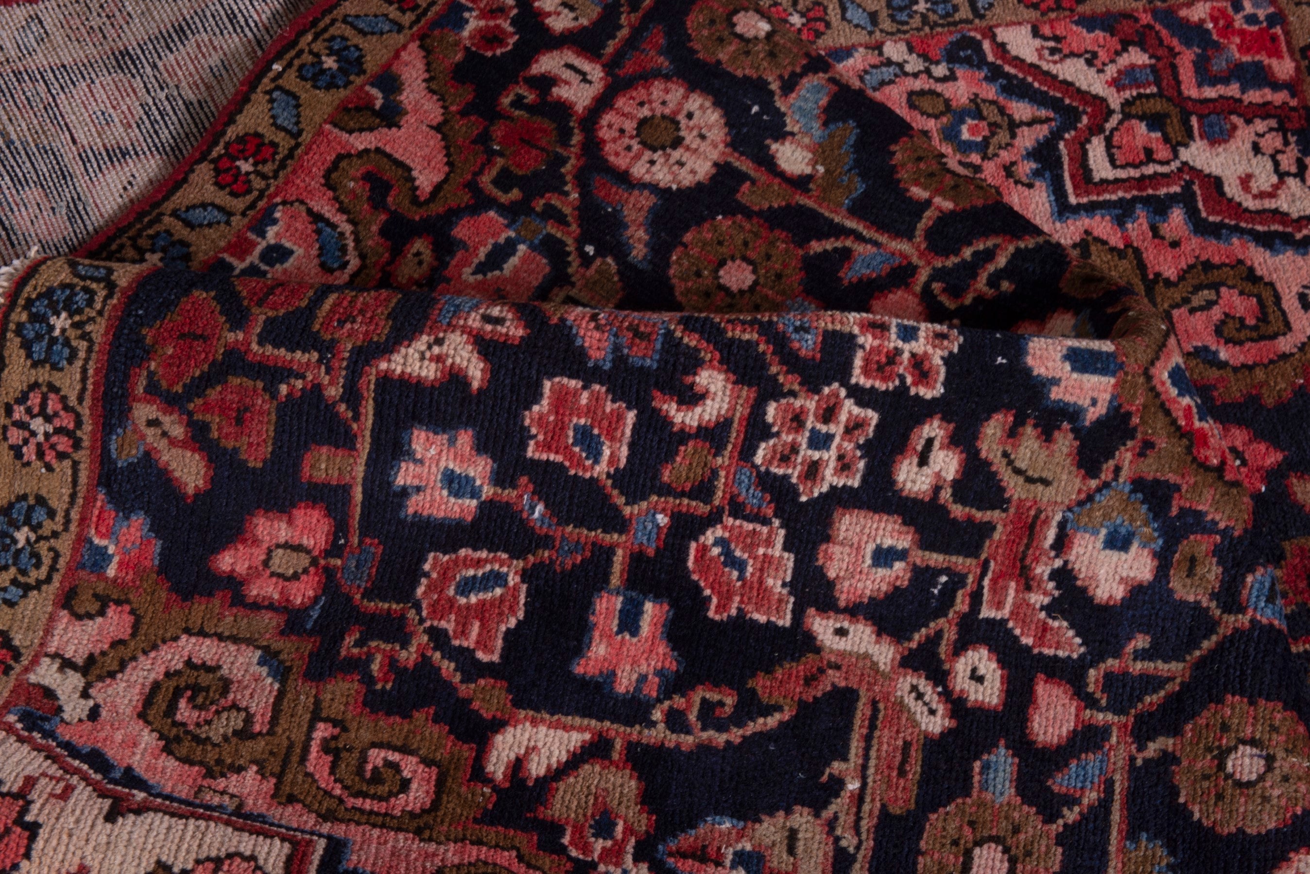 Persian Hamedan accent rug in navy and rust, view 14 of 17