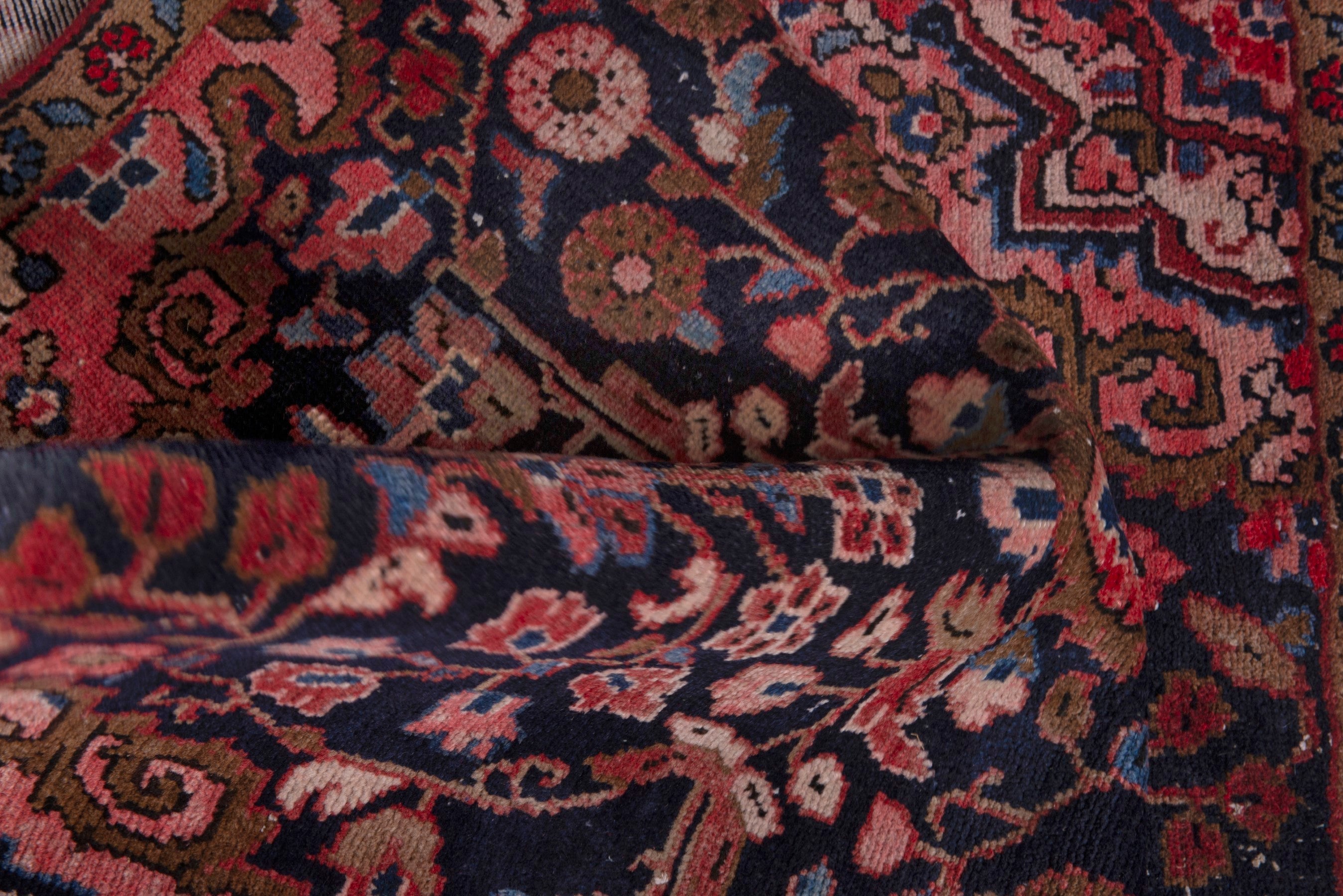 Persian Hamedan accent rug in navy and rust, view 15 of 17