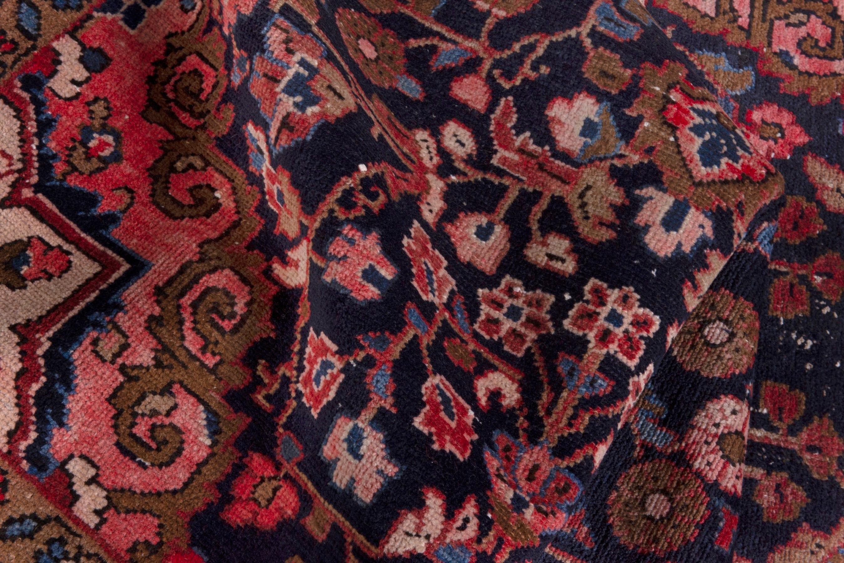 Persian Hamedan accent rug in navy and rust, view 16 of 17