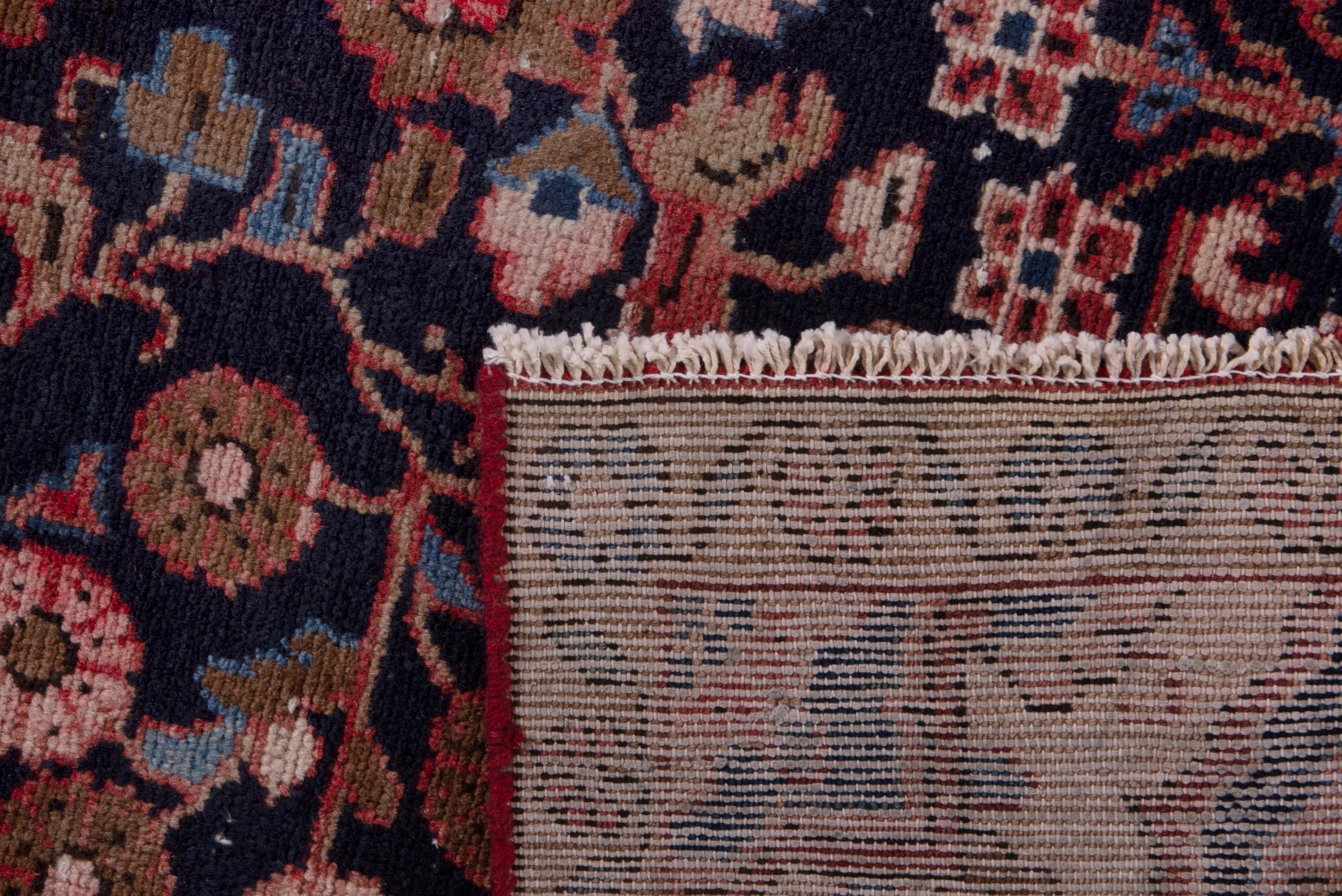 Persian Hamedan accent rug in navy and rust, view 17 of 17