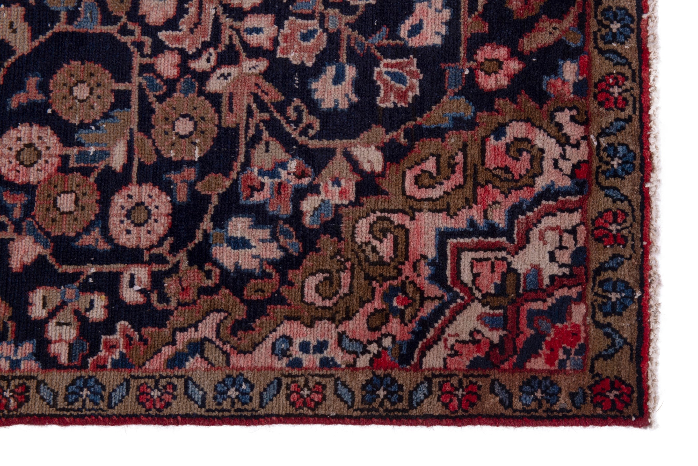 Persian Hamedan accent rug in navy and rust, view 5 of 17
