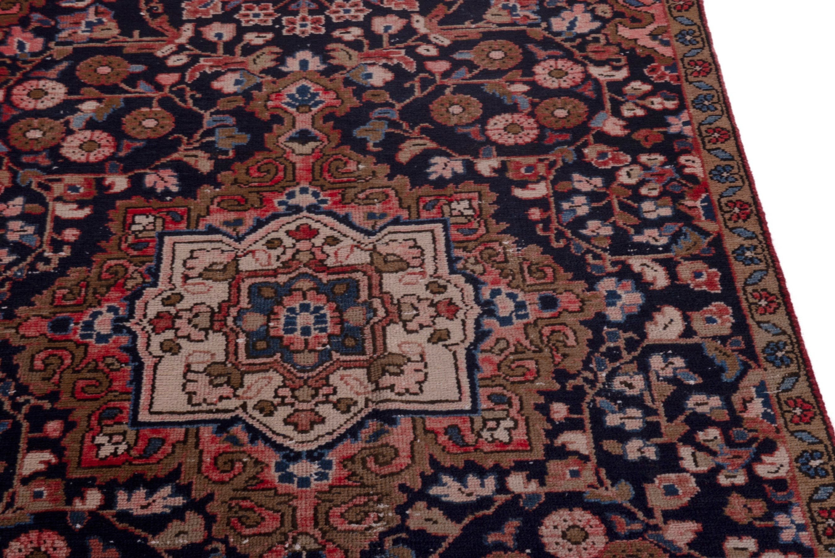 Persian Hamedan accent rug in navy and rust, view 7 of 17