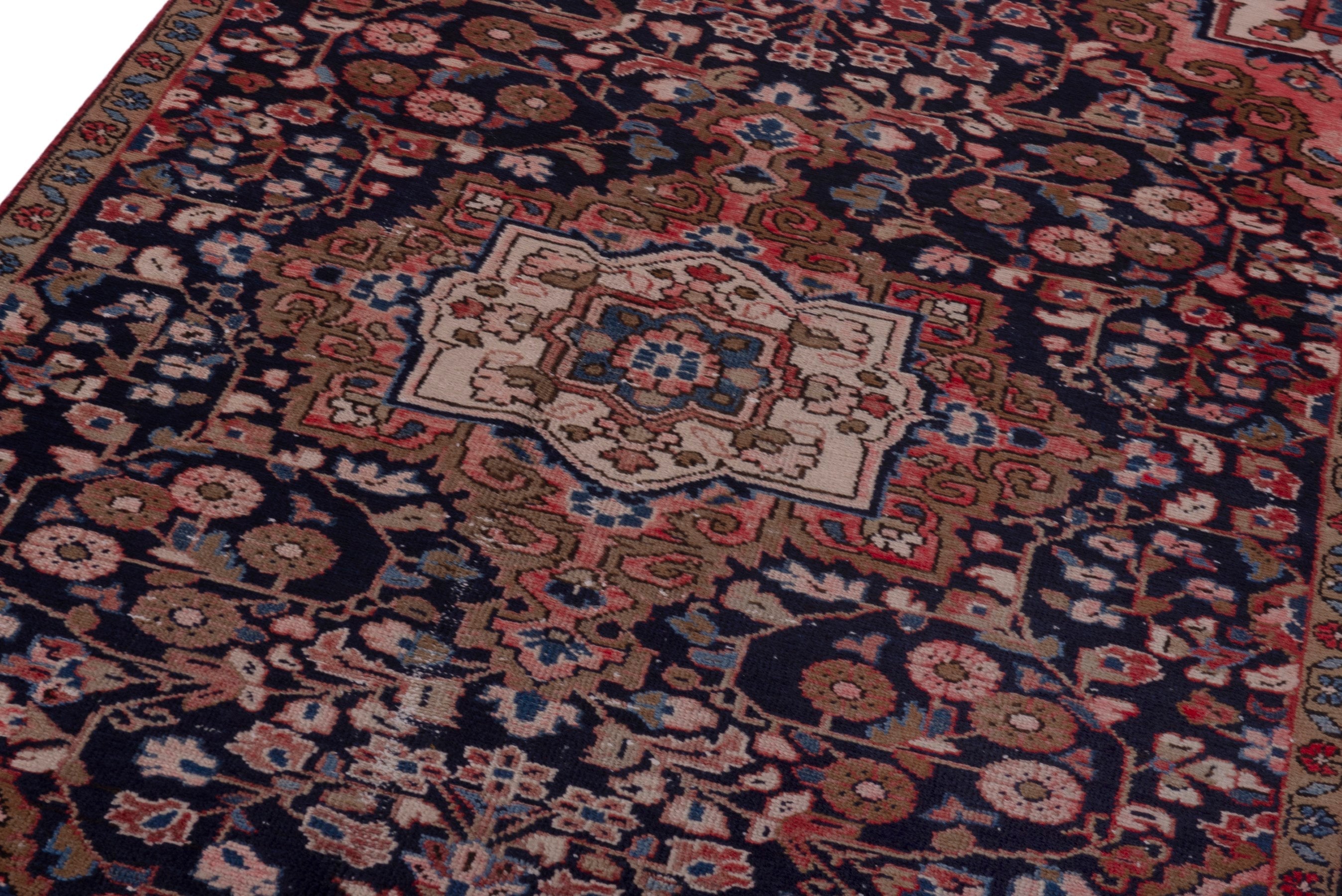 Persian Hamedan accent rug in navy and rust, view 9 of 17