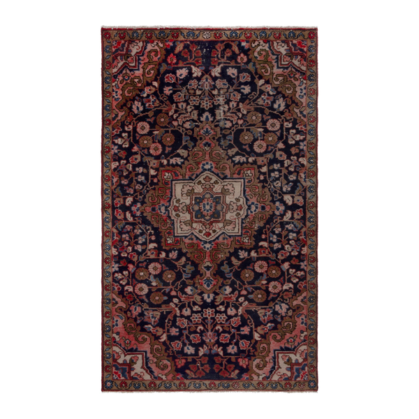 Persian Hamedan accent rug in navy and rust, 3'7" x 6'5"