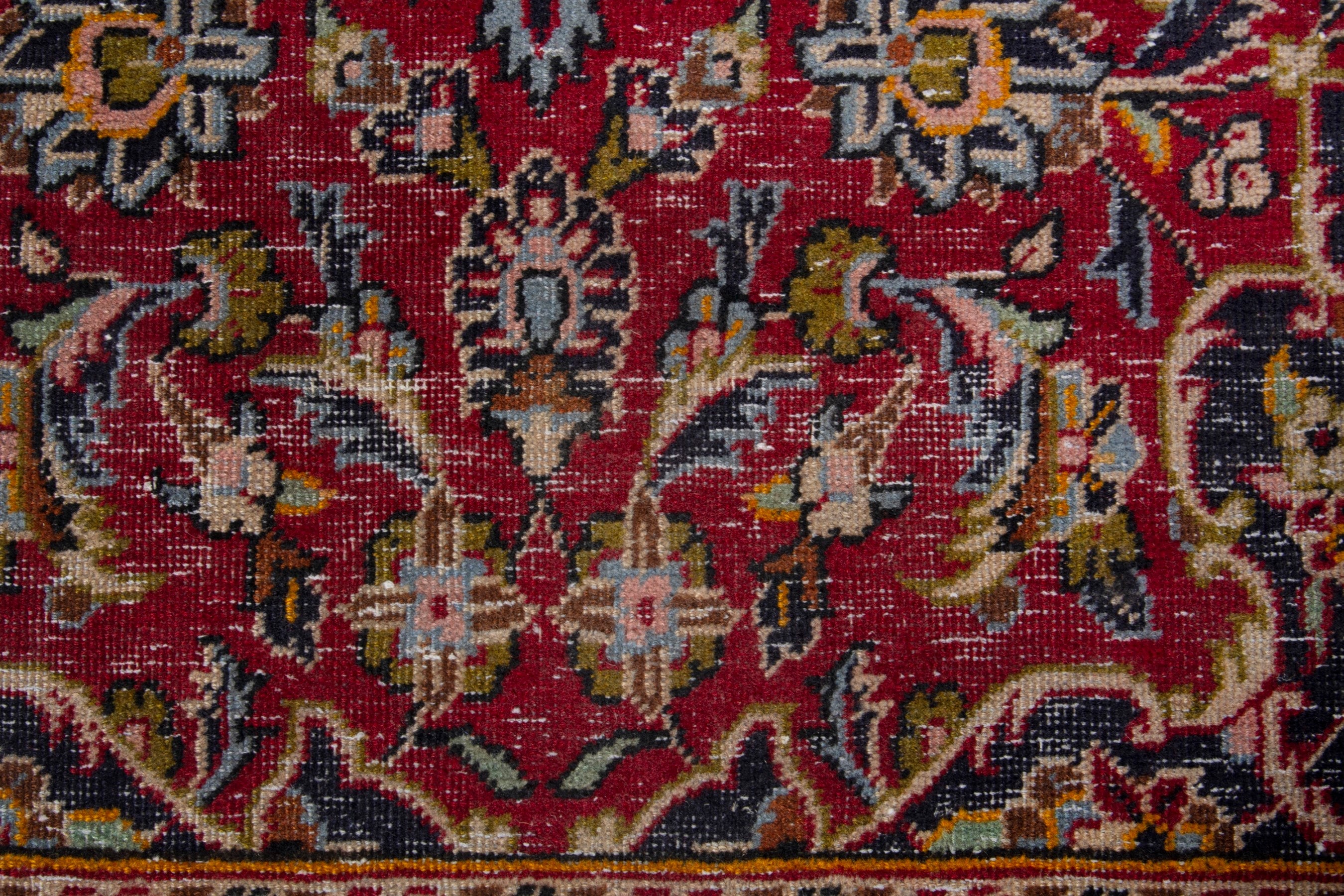 Persian Kashan accent rug in deep red and navy, view 11 of 17