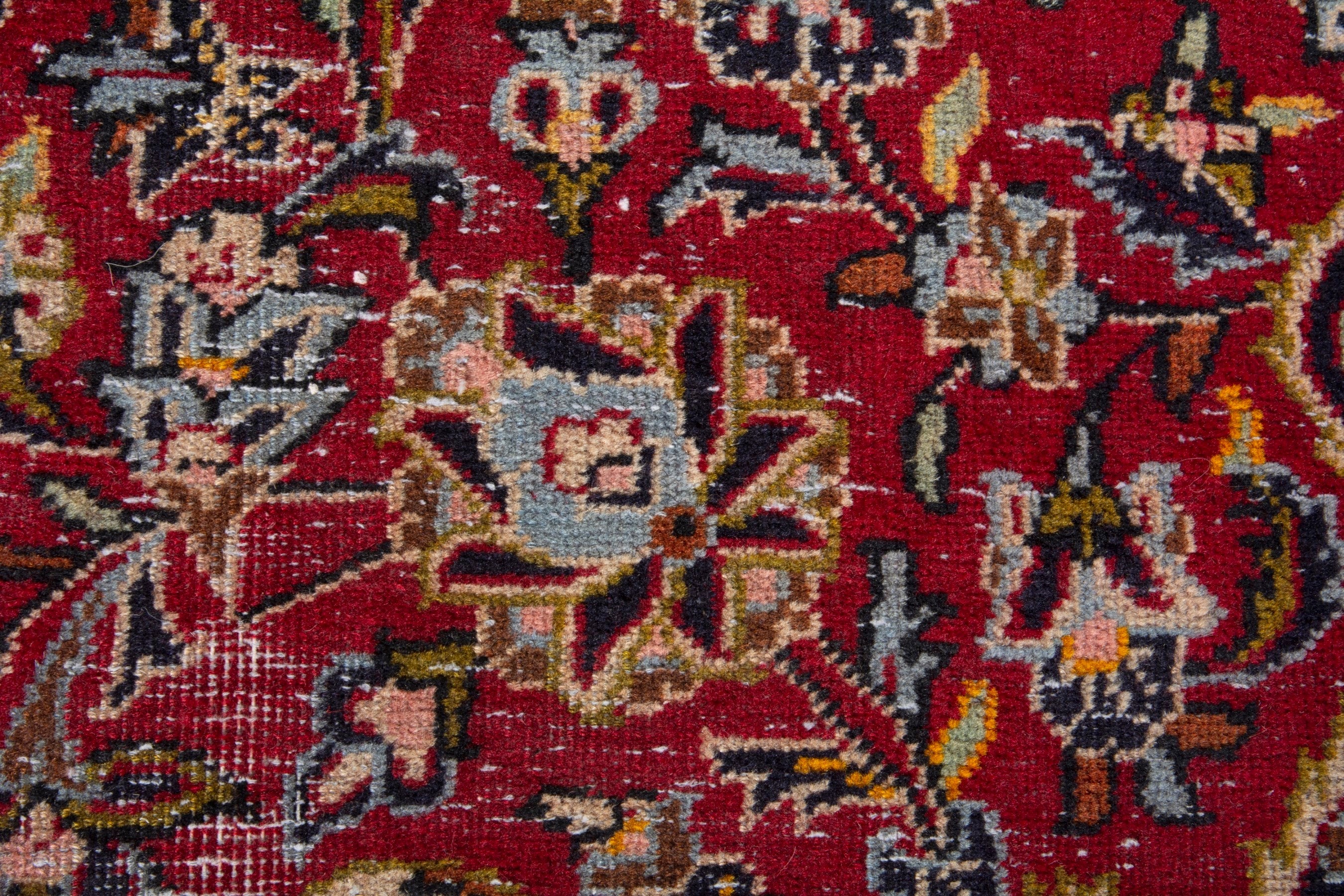Persian Kashan accent rug in deep red and navy, view 12 of 17