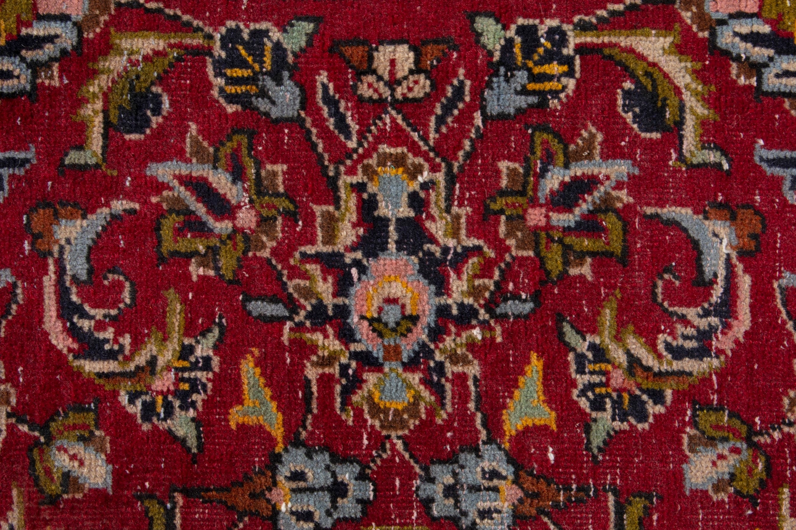 Persian Kashan accent rug in deep red and navy, view 13 of 17