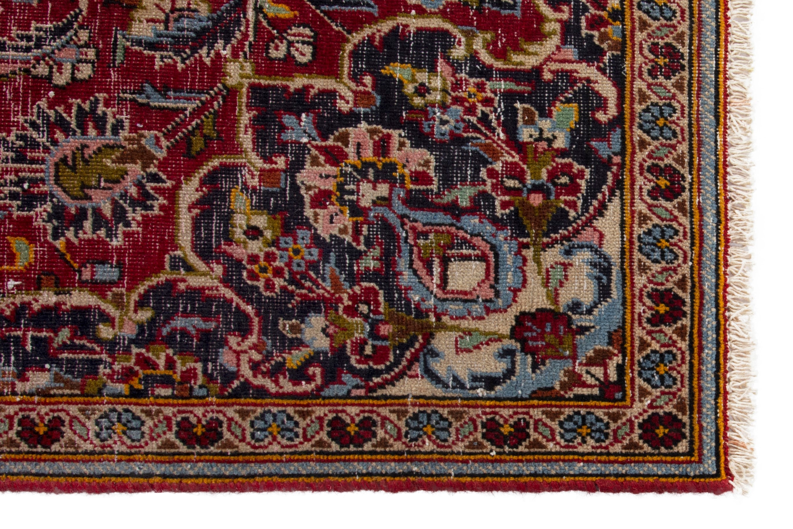 Persian Kashan accent rug in deep red and navy, view 5 of 17