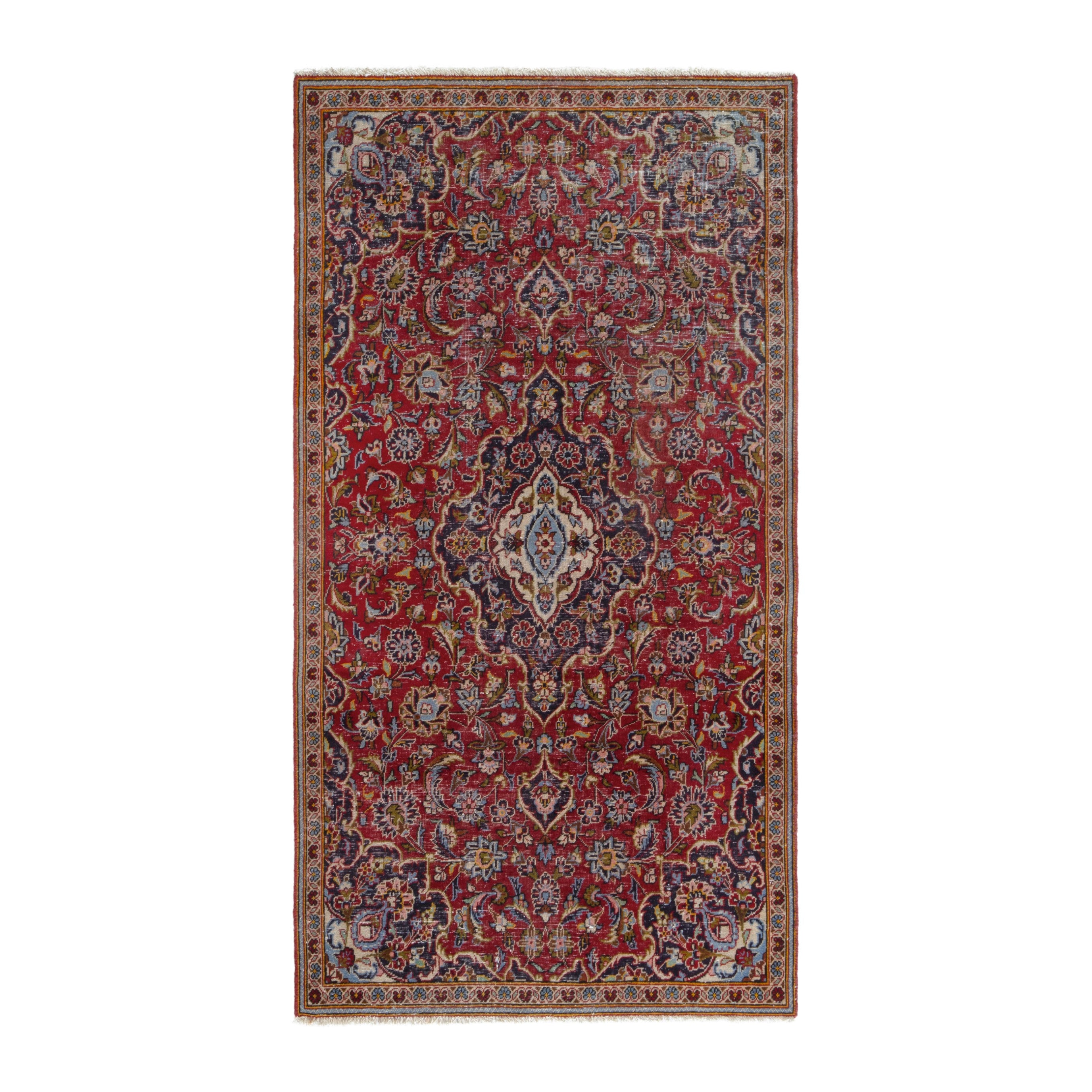 Persian Kashan accent rug in deep red and navy, 3'5" x 6'3"