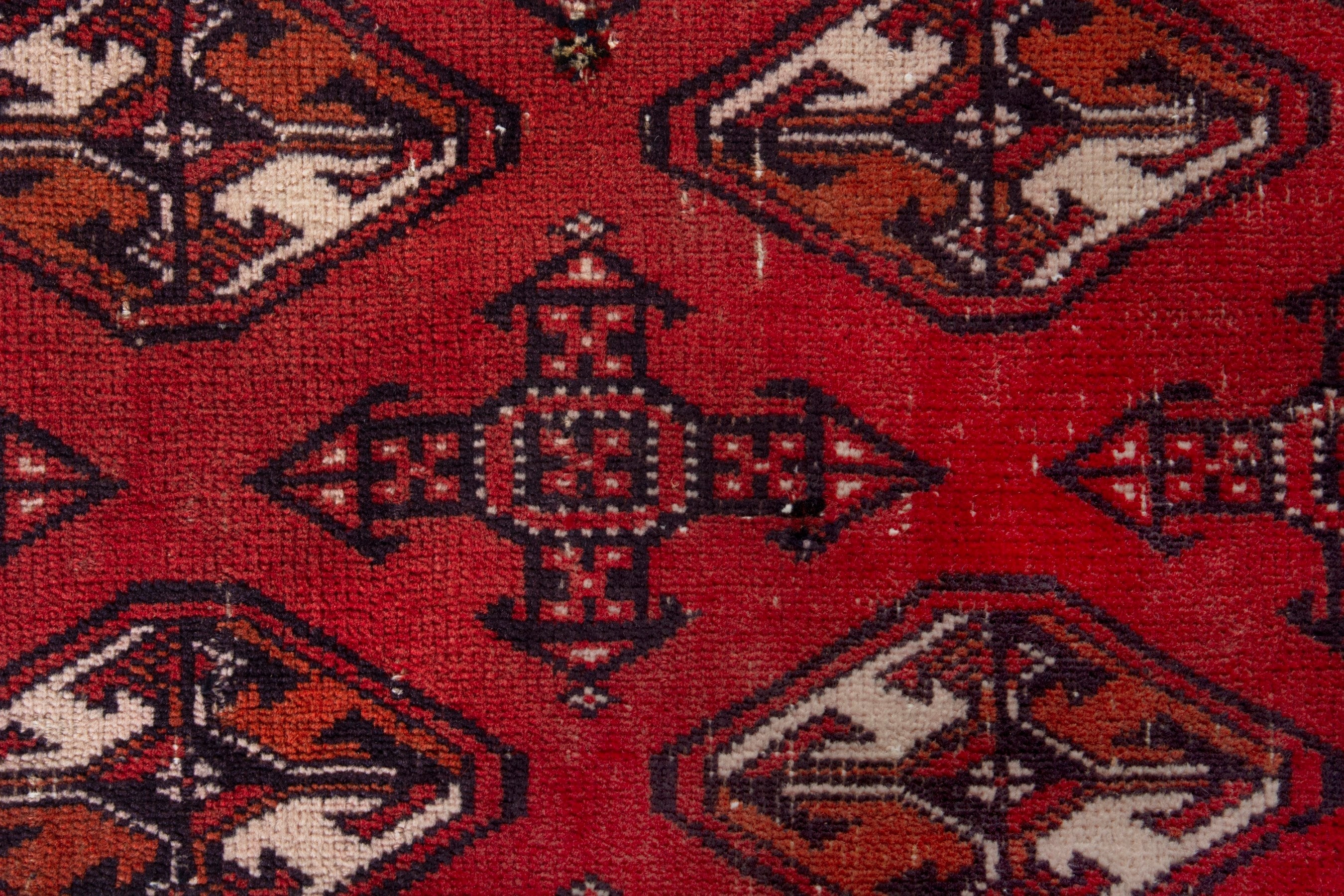 Persian Torkaman accent rug in deep red and faded red, view 12 of 18