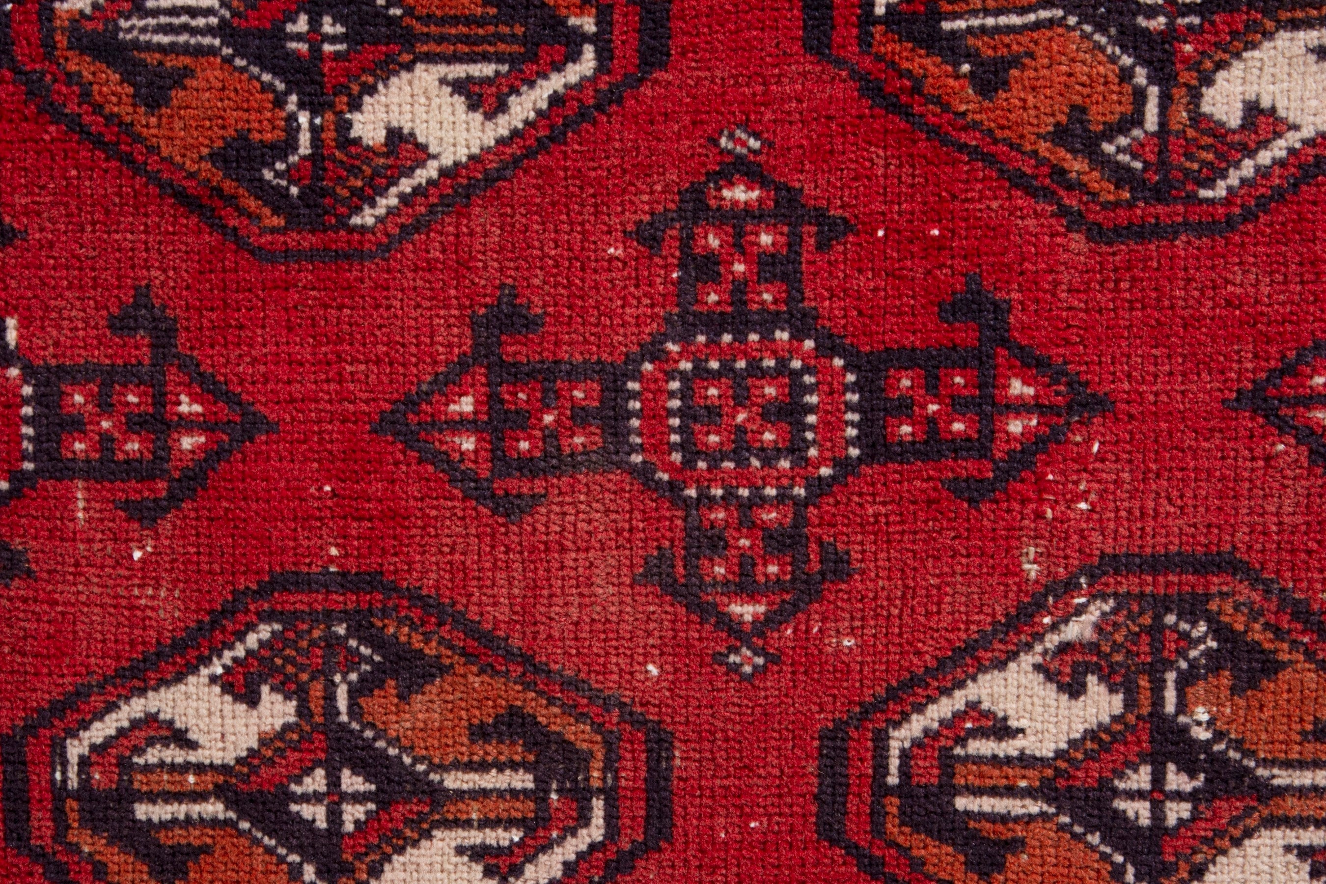 Persian Torkaman accent rug in deep red and faded red, view 13 of 18