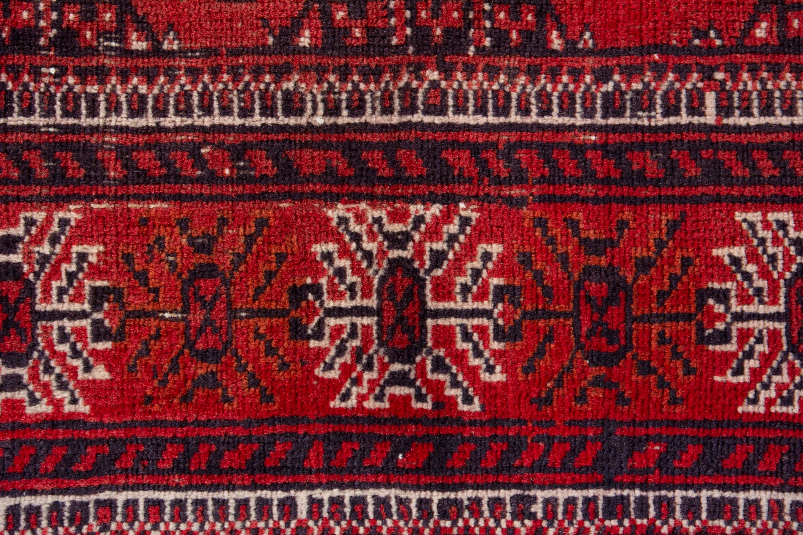 Persian Torkaman accent rug in deep red and faded red, view 14 of 18