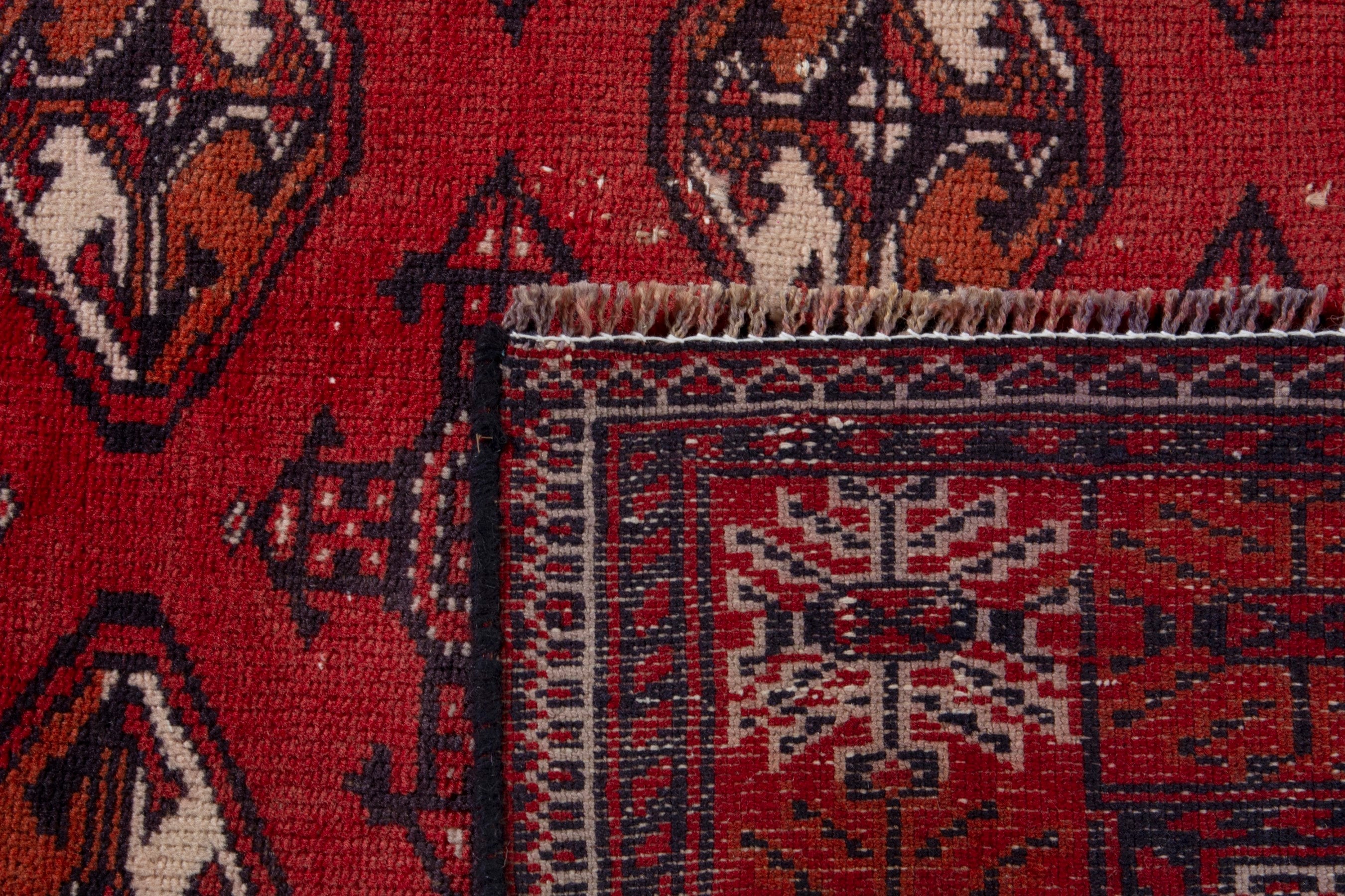Persian Torkaman accent rug in deep red and faded red, view 18 of 18
