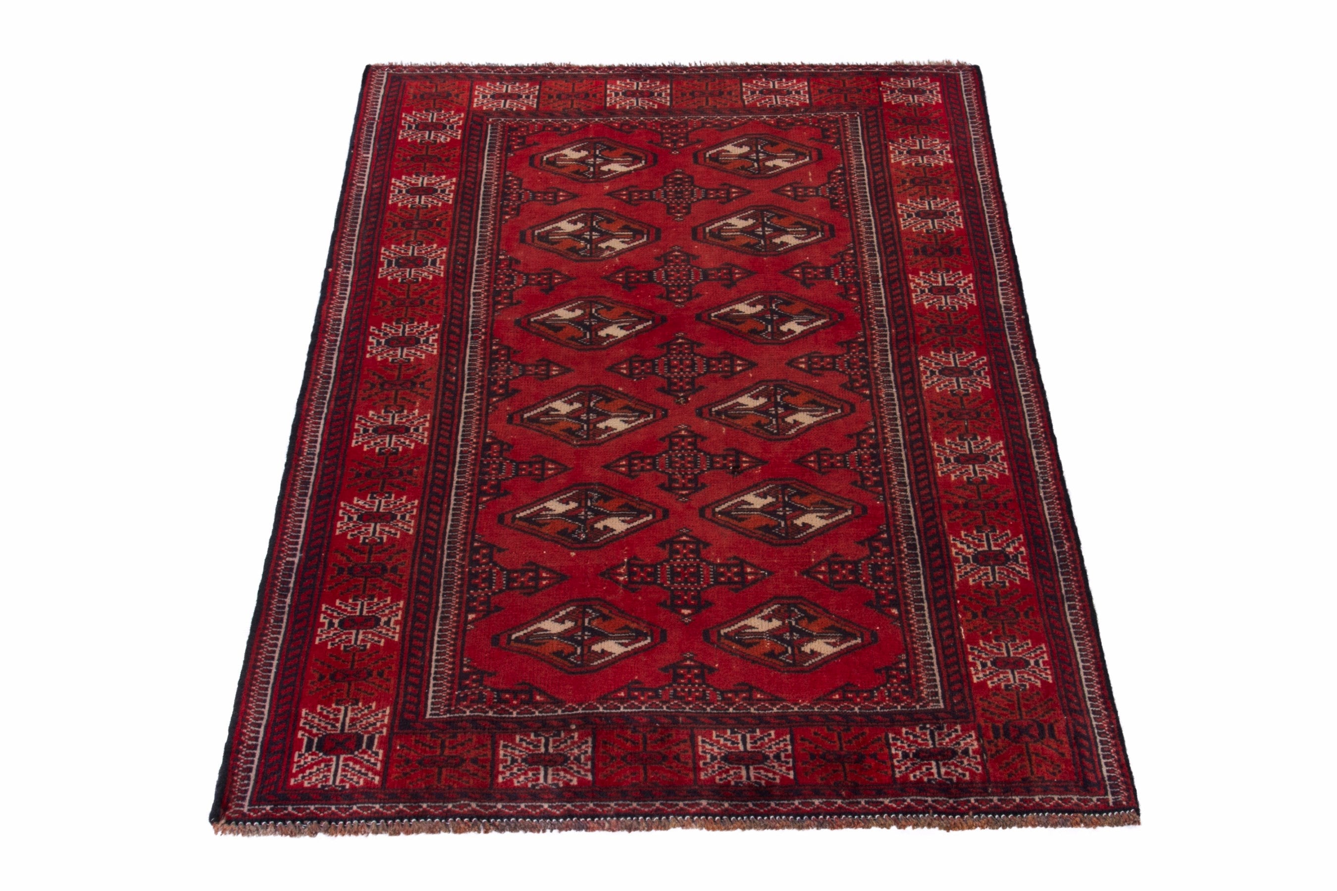 Persian Torkaman accent rug in deep red and faded red, view 2 of 18