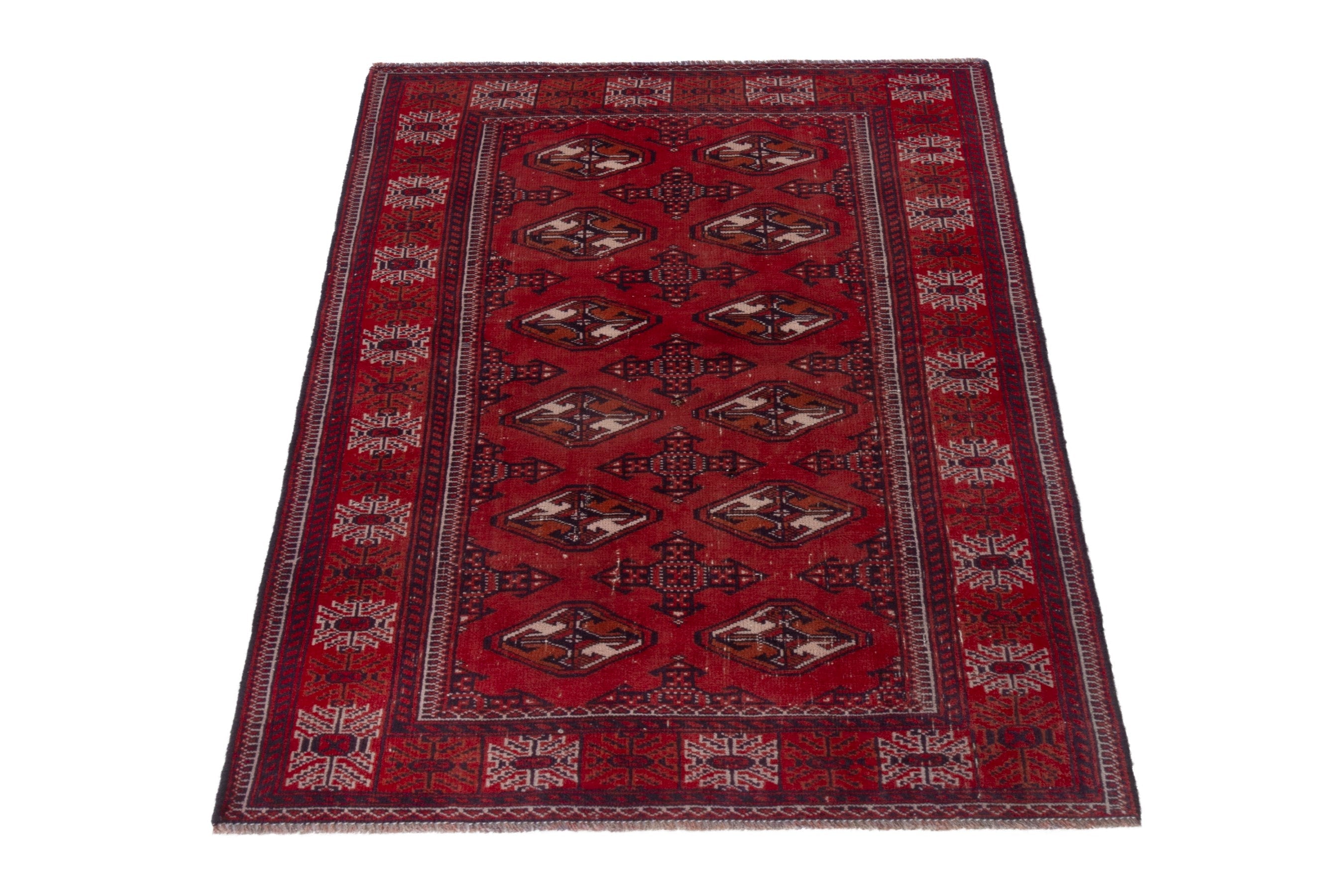Persian Torkaman accent rug in deep red and faded red, view 3 of 18