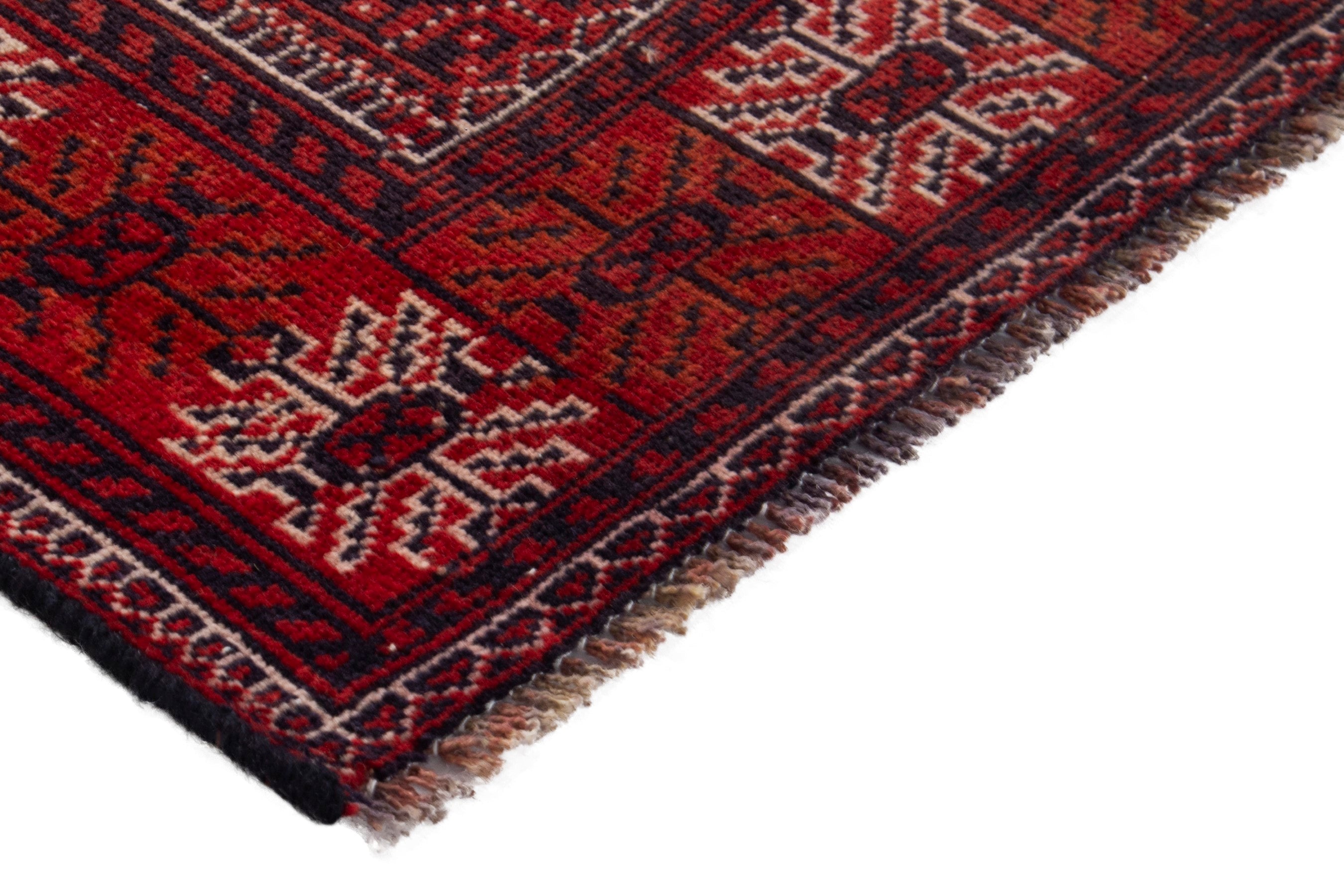 Persian Torkaman accent rug in deep red and faded red, view 6 of 18