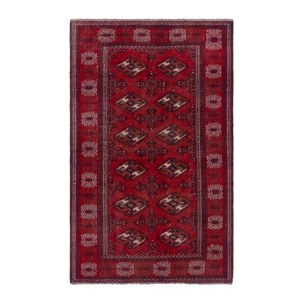 Persian Torkaman accent rug in deep red and faded red, 3'1" x 4'11"