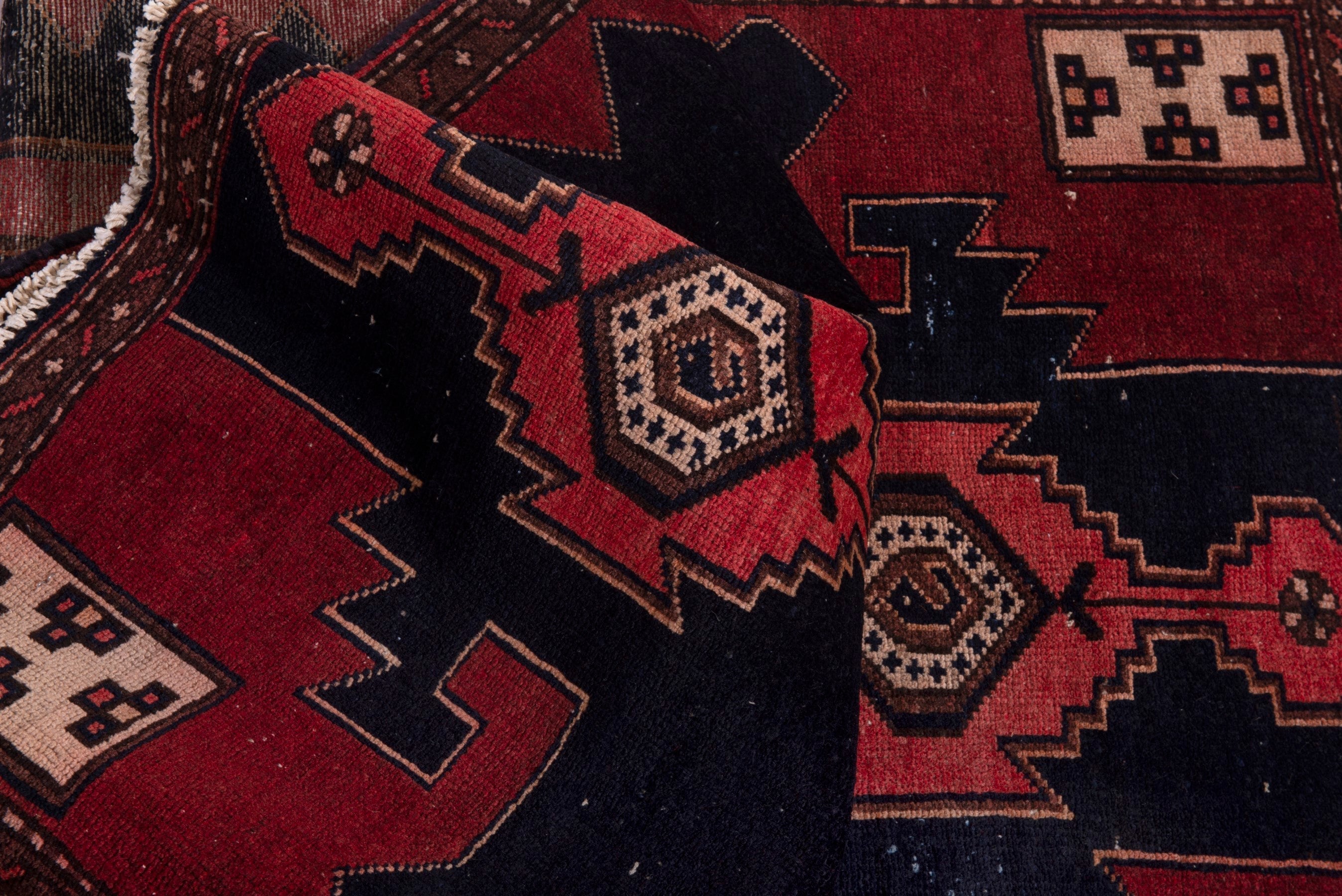 Persian Saveh accent rug in deep red and black, view 15 of 18