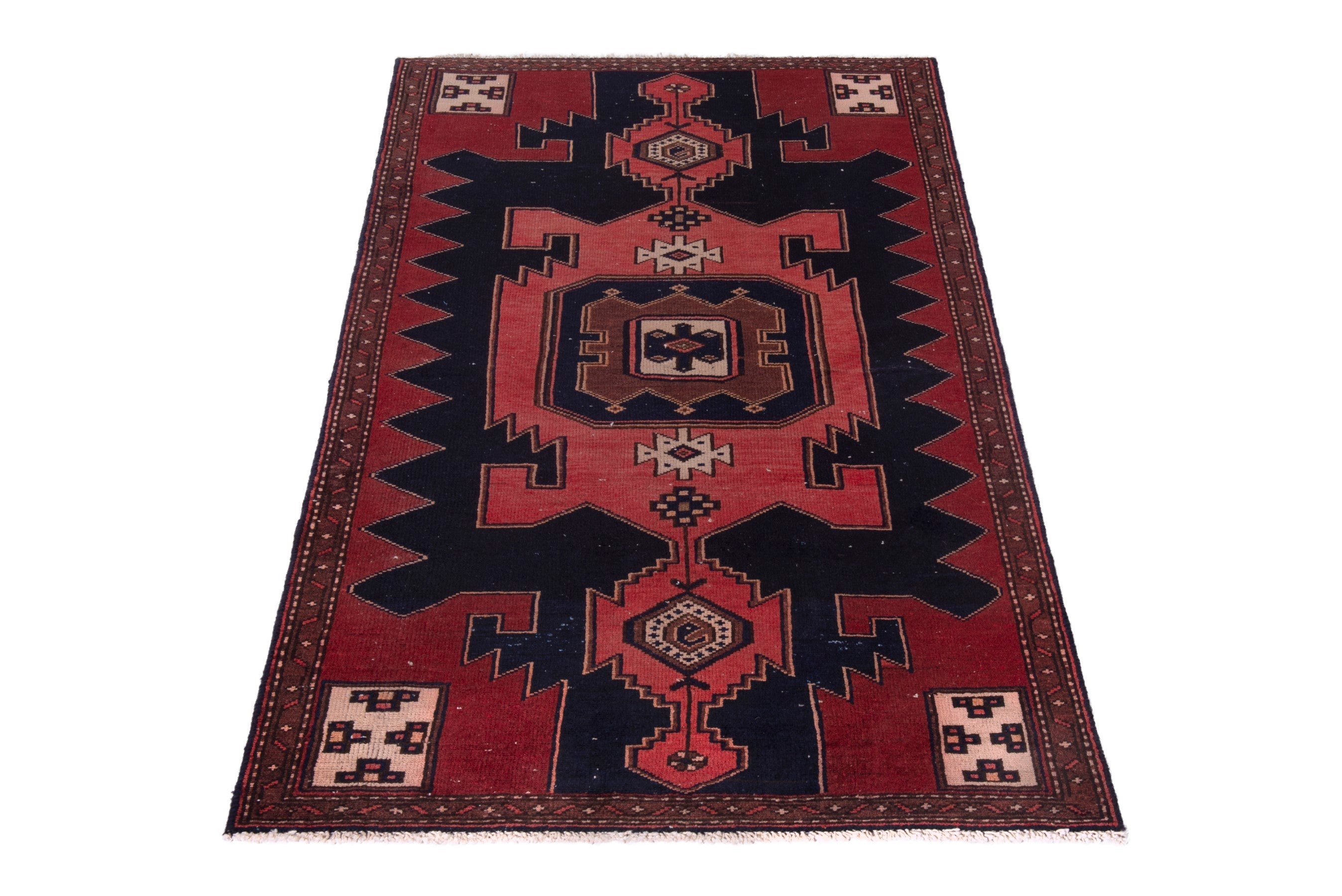 Persian Saveh accent rug in deep red and black, view 2 of 18
