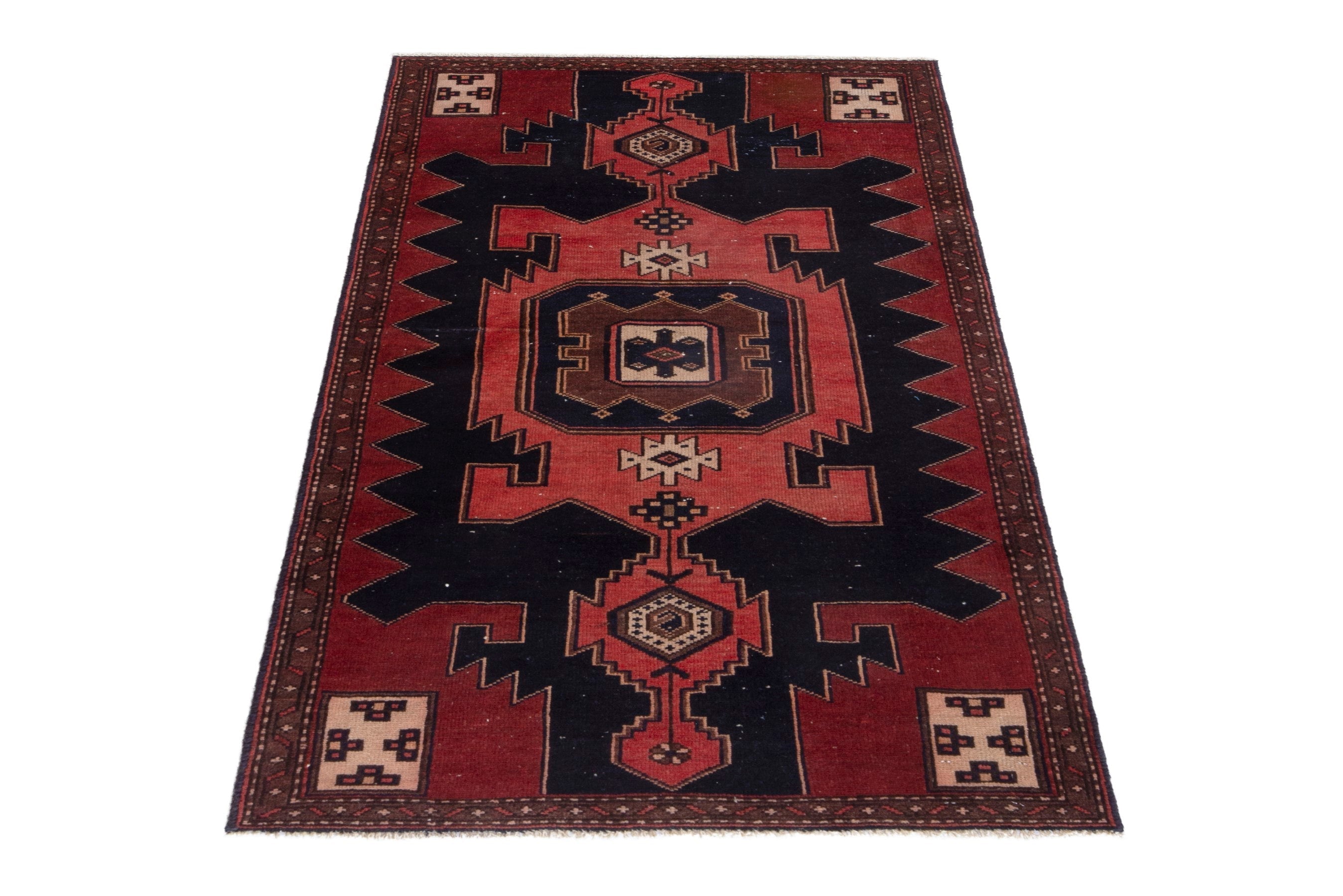Persian Saveh accent rug in deep red and black, view 3 of 18