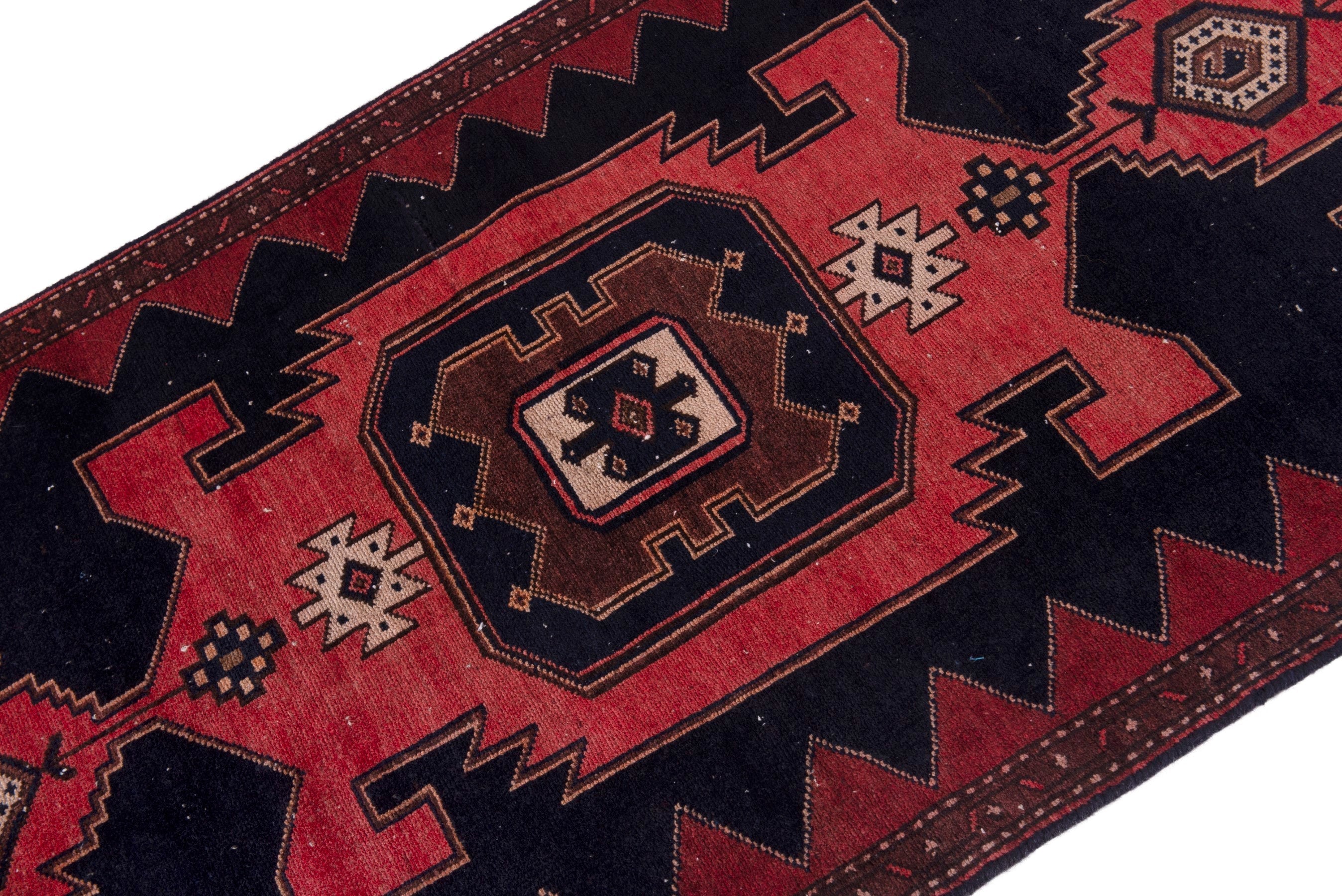 Persian Saveh accent rug in deep red and black, view 4 of 18