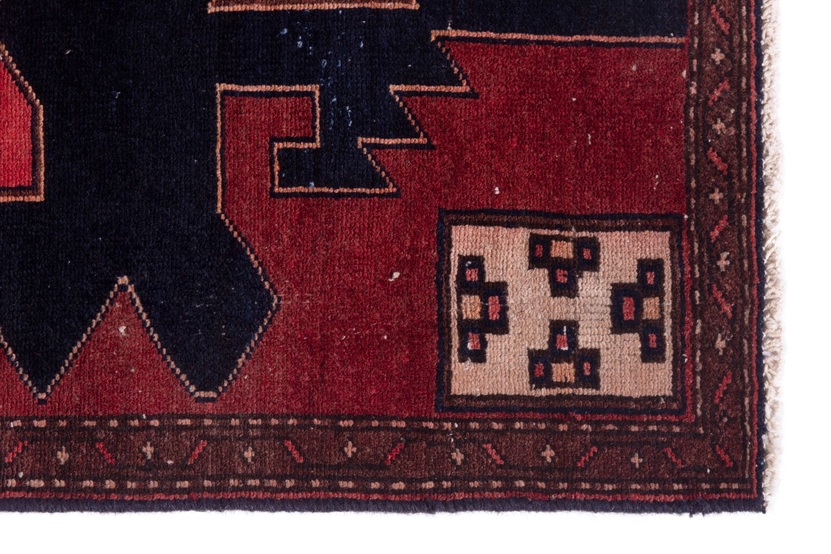 Persian Saveh accent rug in deep red and black, view 5 of 18