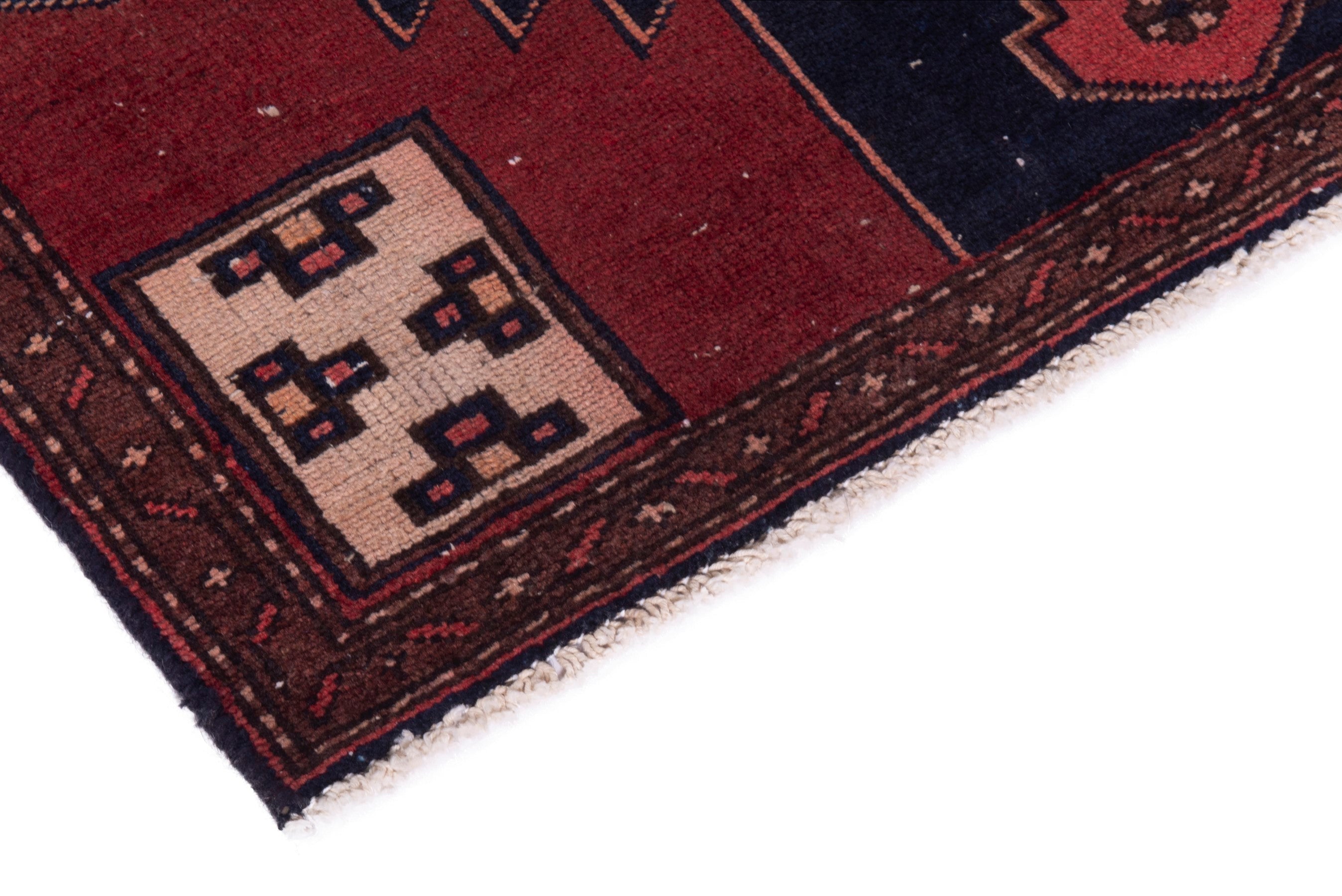 Persian Saveh accent rug in deep red and black, view 6 of 18