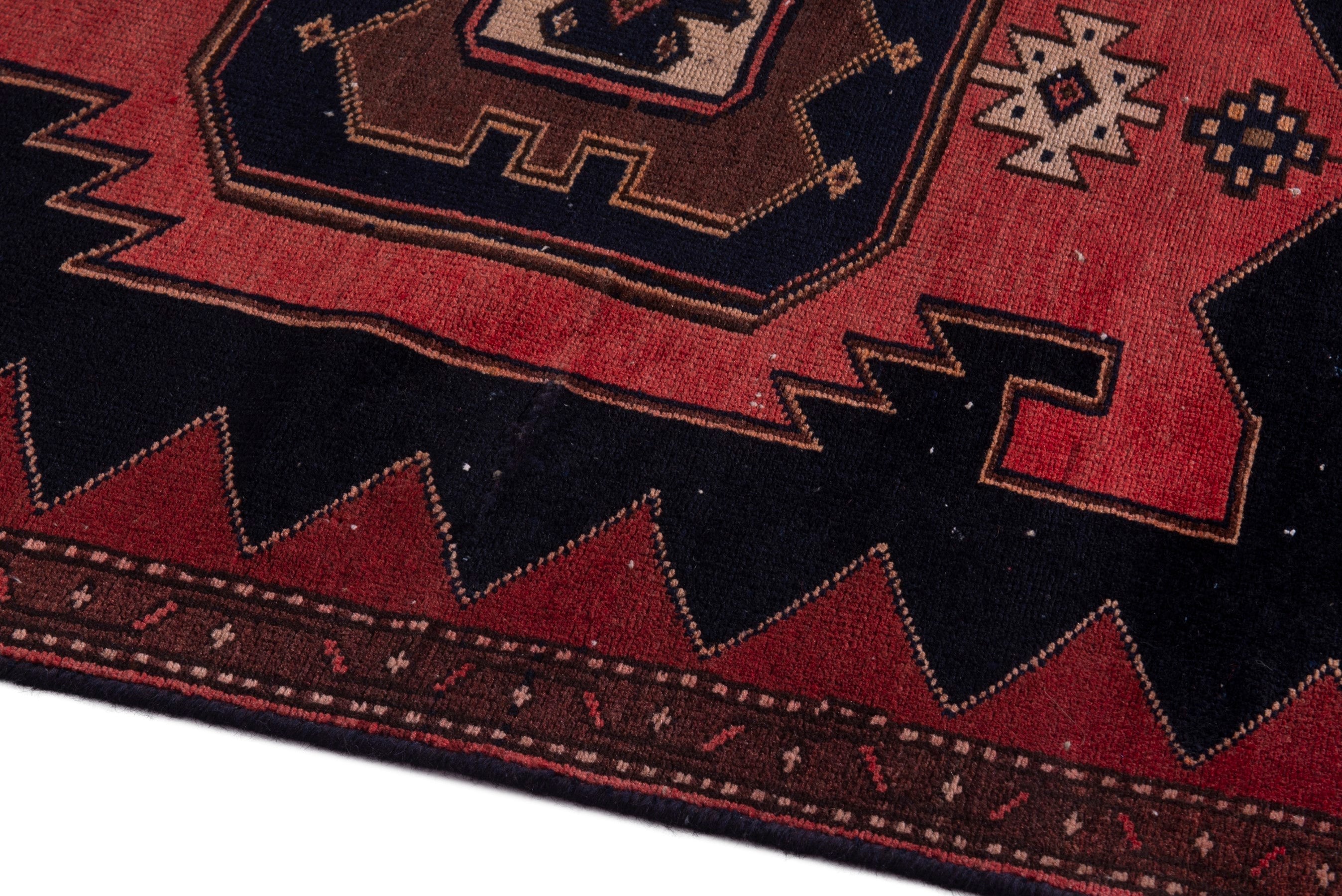 Persian Saveh accent rug in deep red and black, view 8 of 18