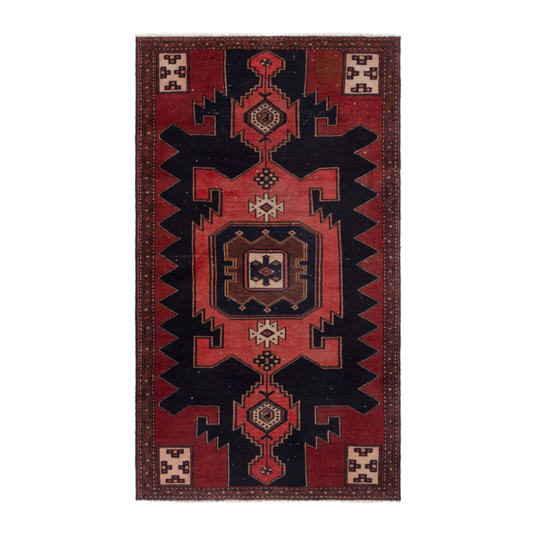 Persian Saveh accent rug in deep red and black, 2'11" x 5'10"