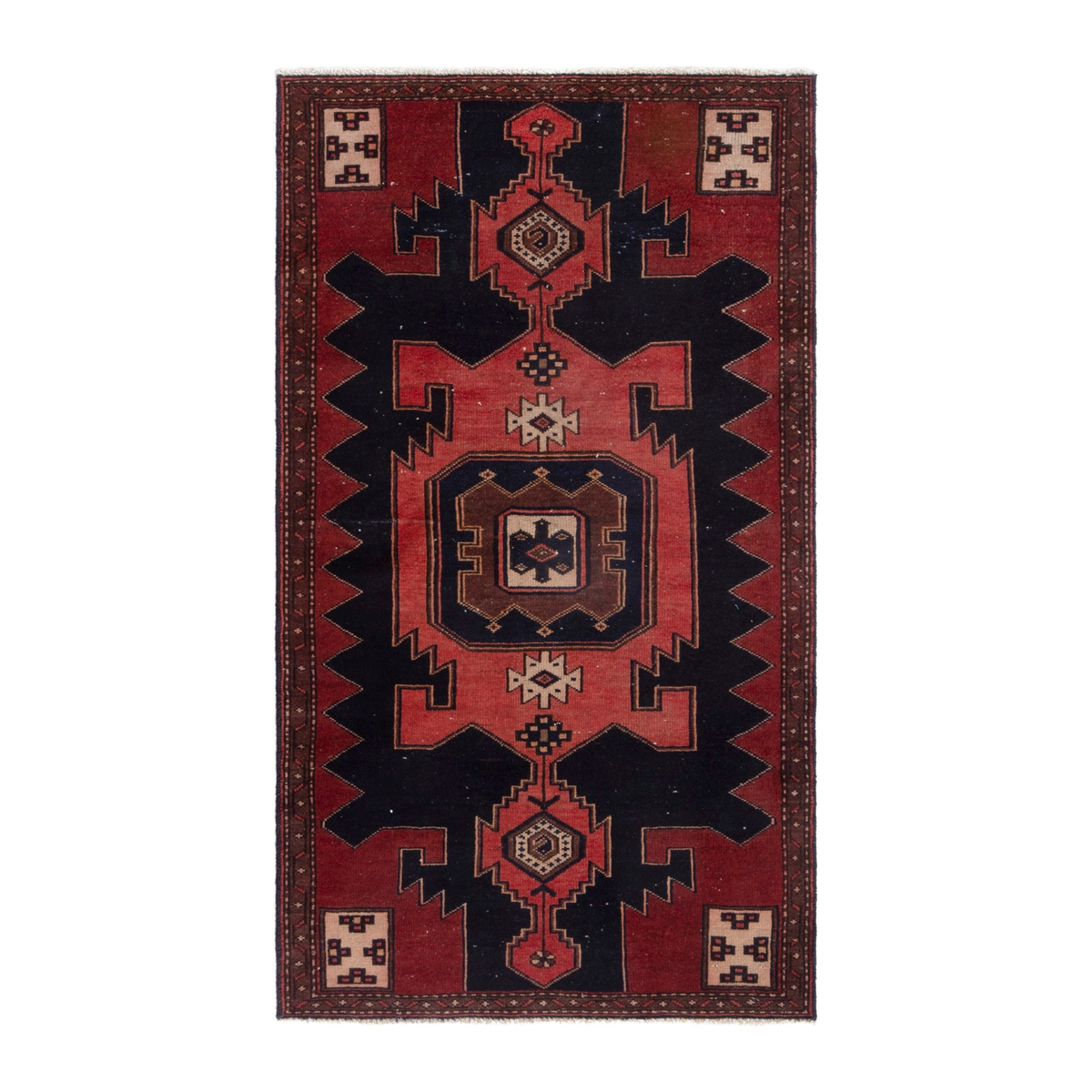 Persian Saveh accent rug in deep red and black, 2'11" x 5'10"