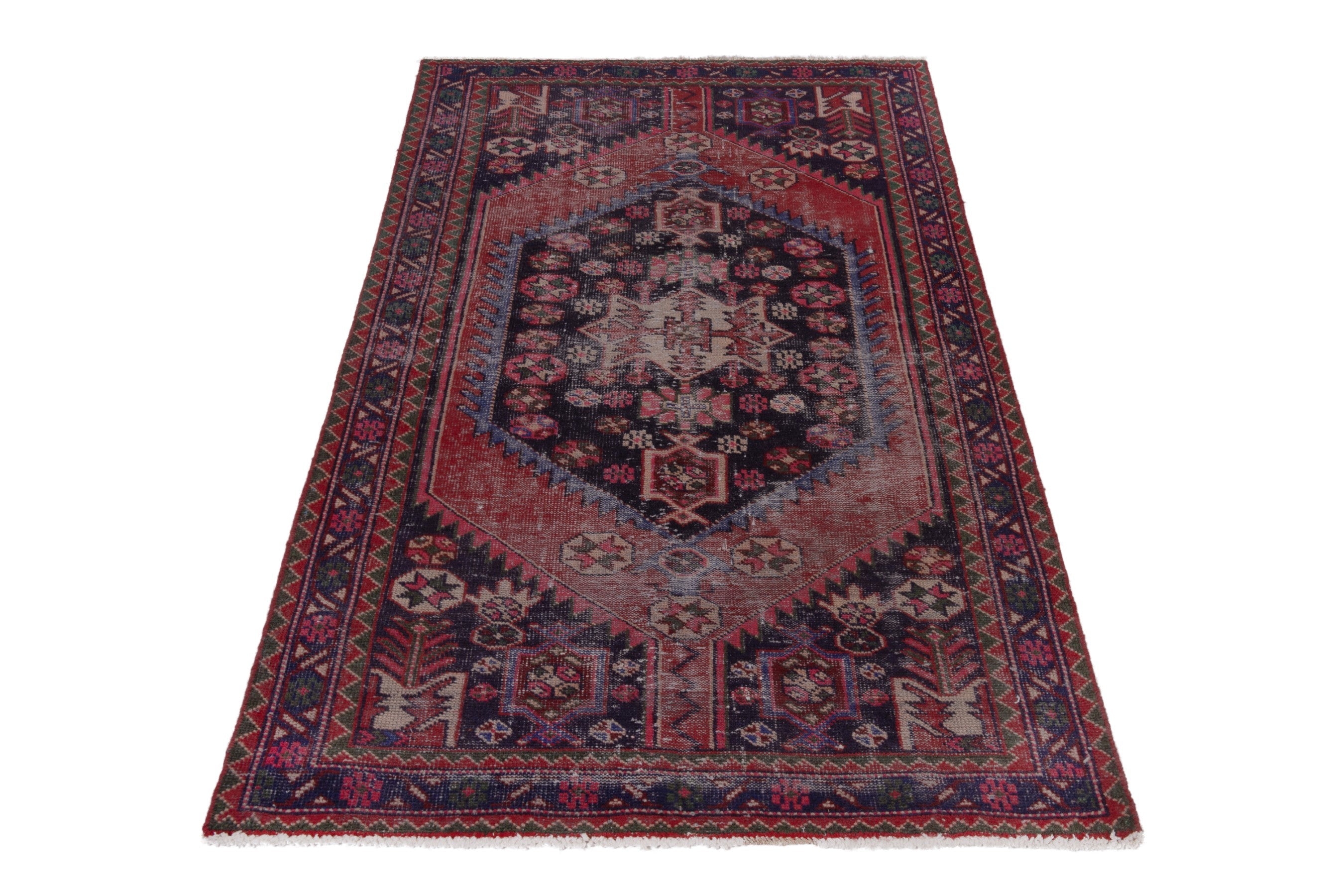 Persian Ferdos area rug in burgundy and faded red, view 2 of 19