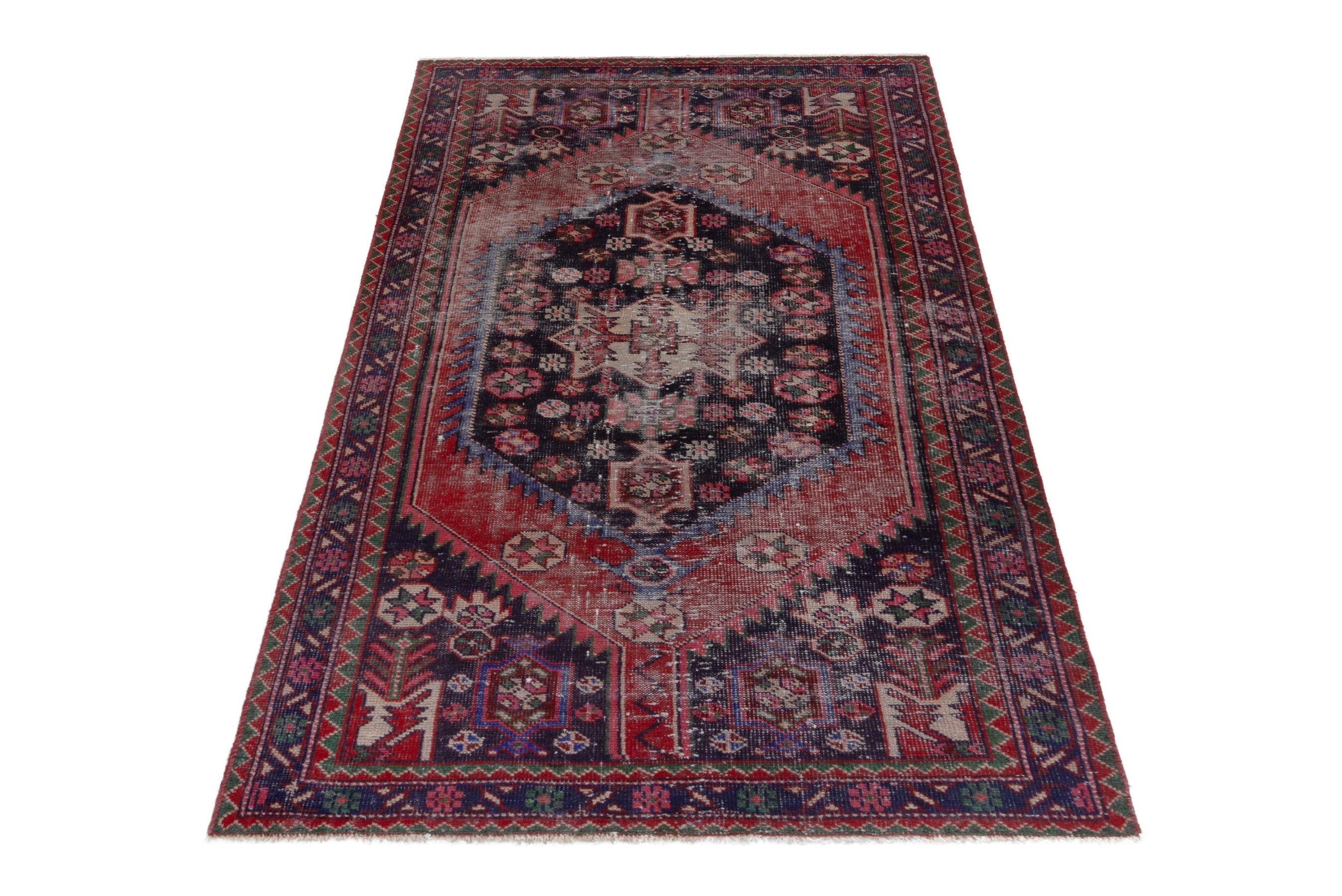 Persian Ferdos area rug in burgundy and faded red, view 3 of 19