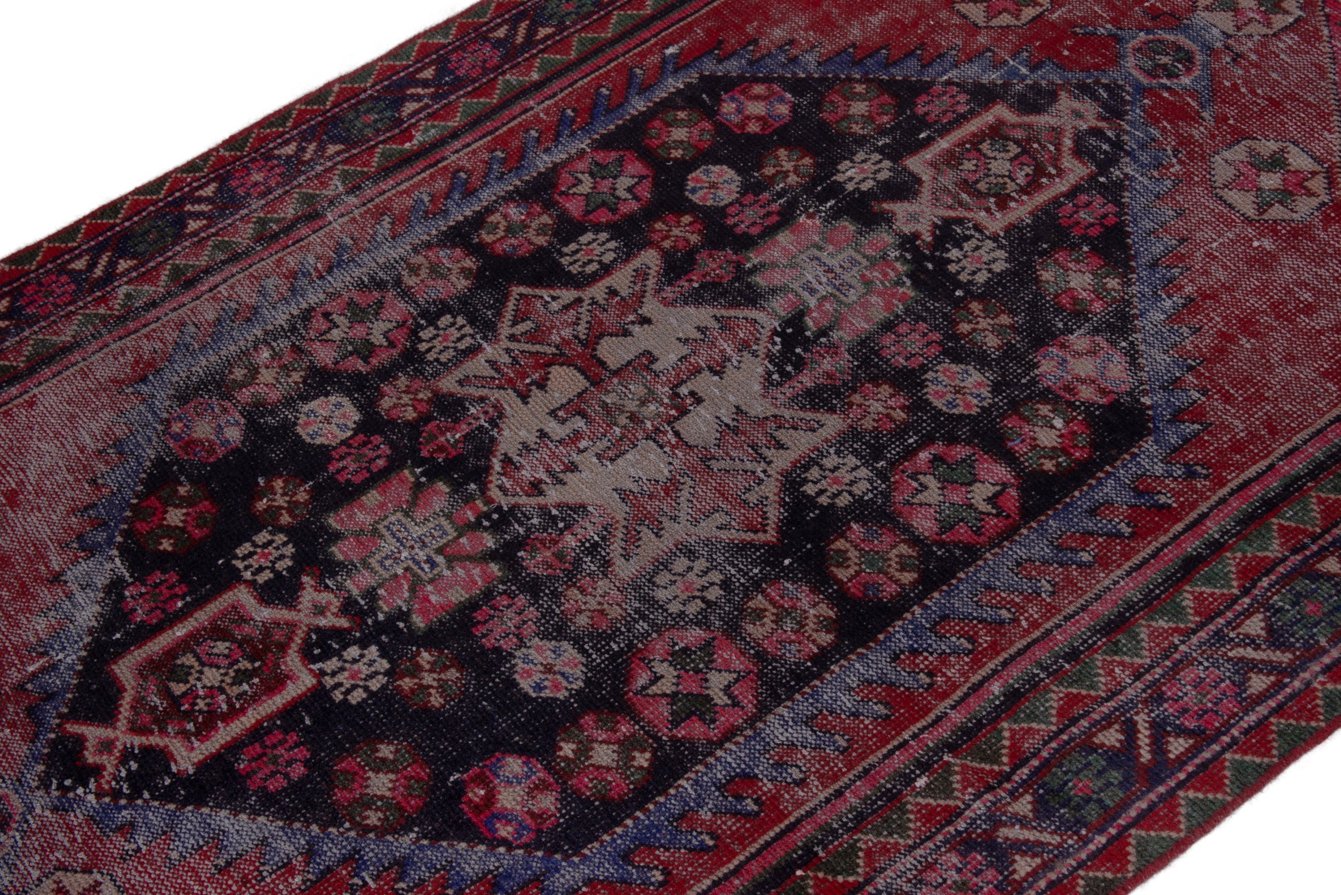 Persian Ferdos area rug in burgundy and faded red, view 4 of 19