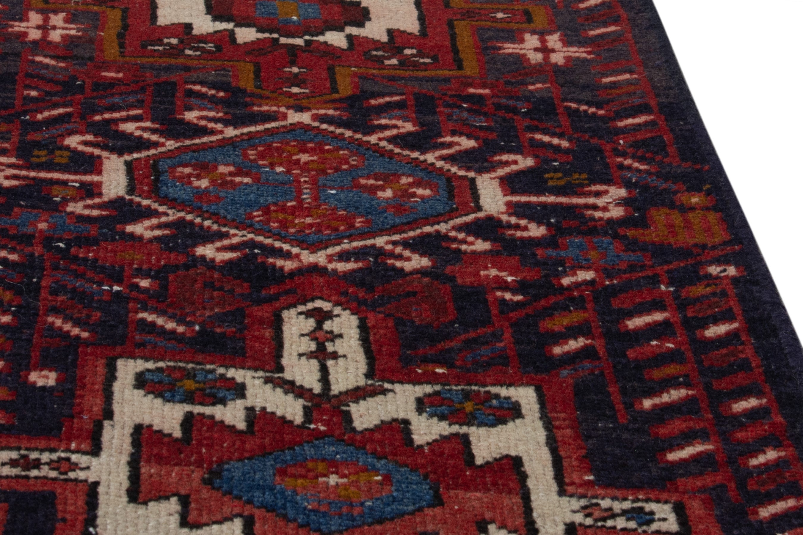 Persian Gharajeh runner rug in deep red and cream, view 10 of 18