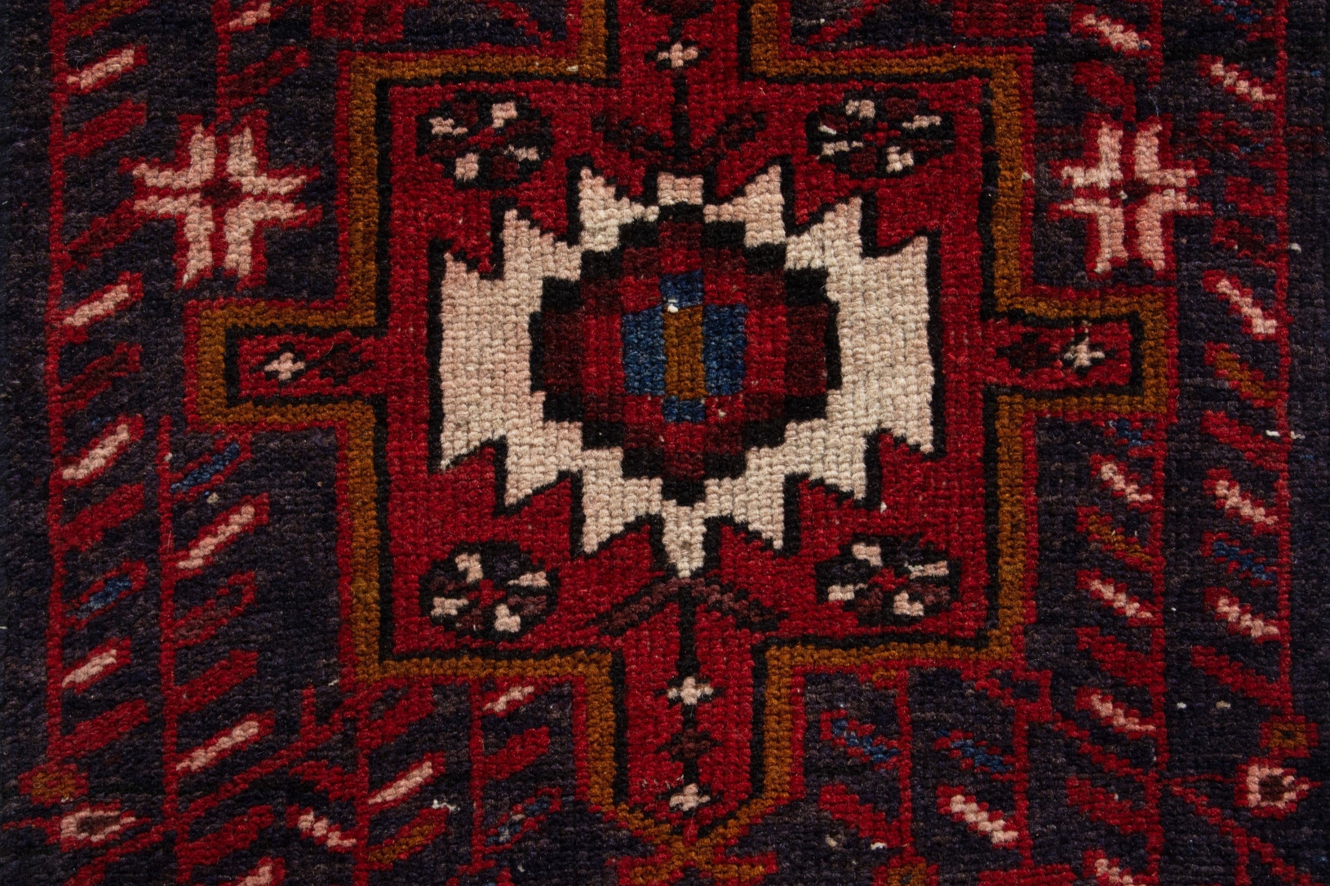 Persian Gharajeh runner rug in deep red and cream, view 14 of 18