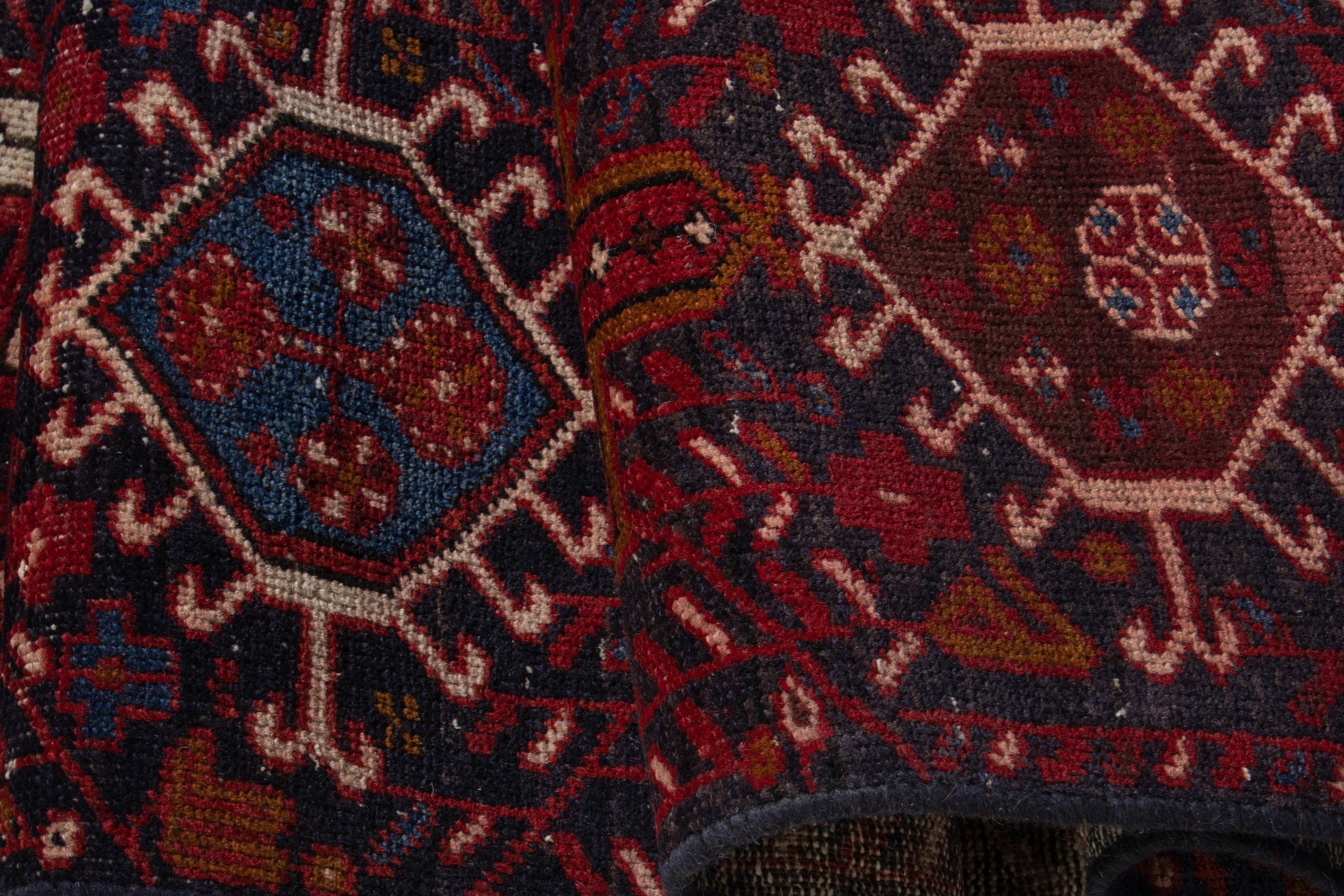 Persian Gharajeh runner rug in deep red and cream, view 15 of 18